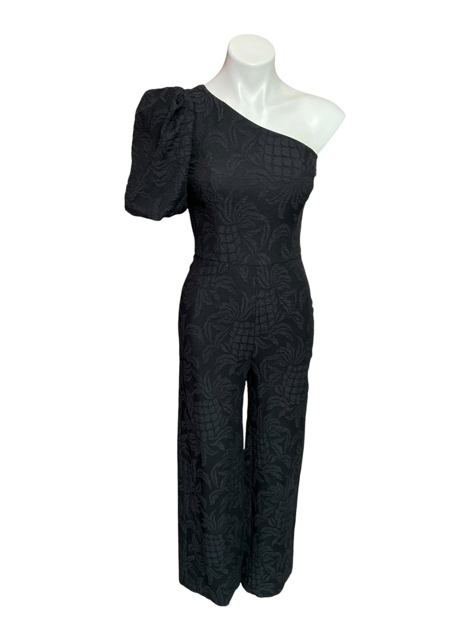 Lilly Pulitzer Brialyn One-Shoulder Jumpsuit Onyx Pineapple Pucker Jacquard - Size 00