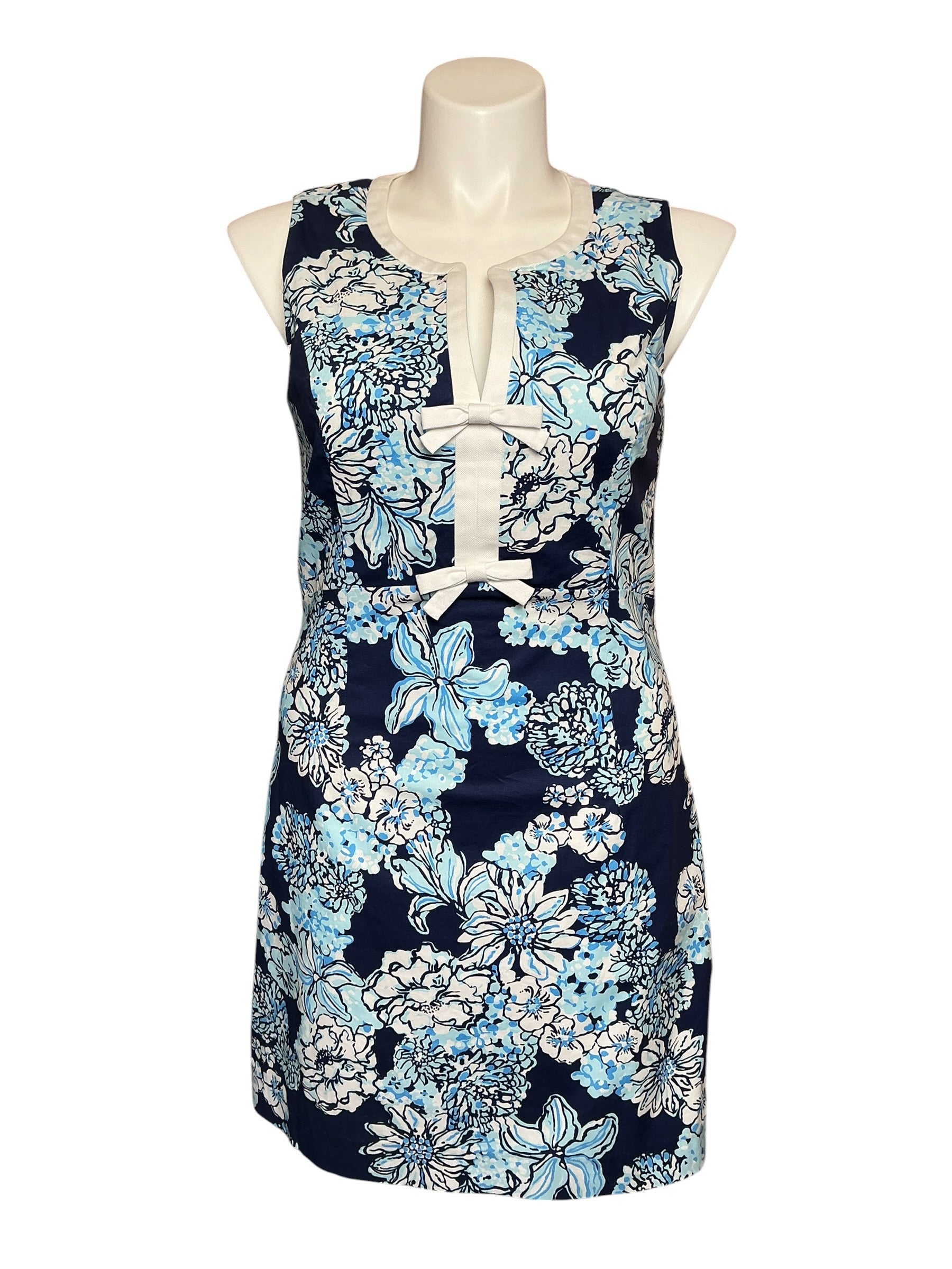 Lilly Pulitzer Aria Stretch Cotton Shift - Low Tide Navy Bouquet All Day - Size 12