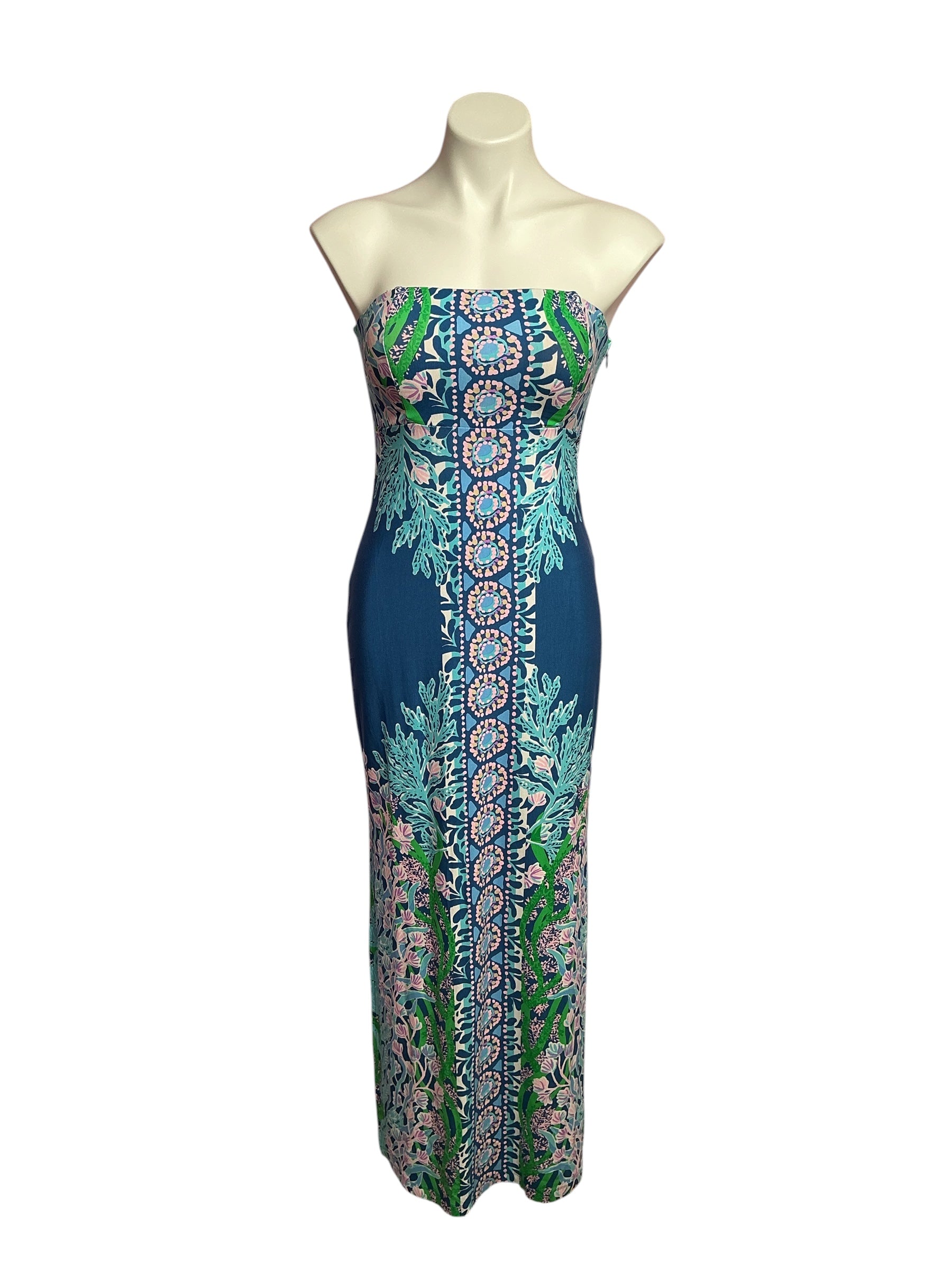 Lilly Pulitzer- NWT Nia Strapless Maxi Dress Barton Blue Seacret Escape Size 2