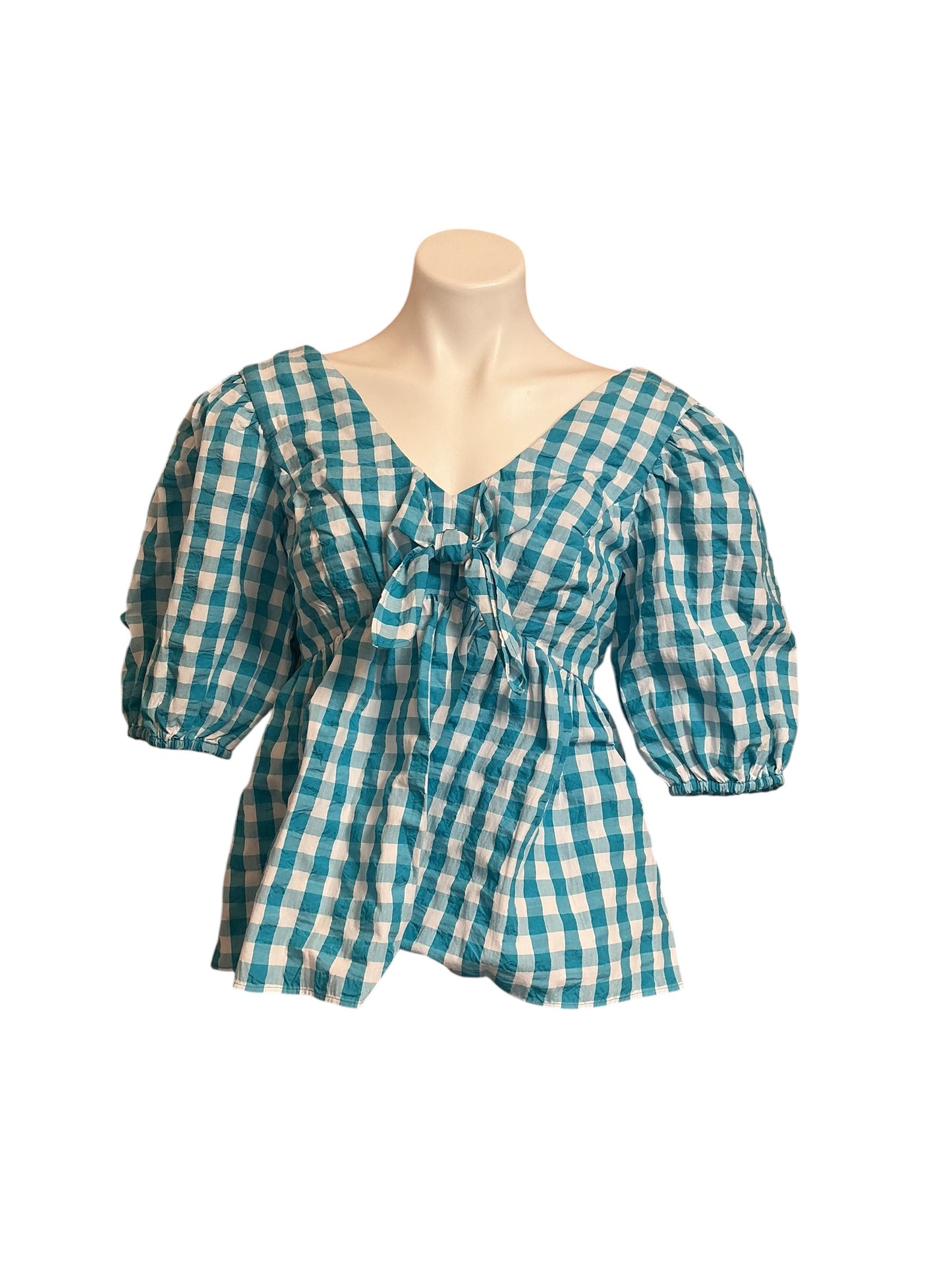 Lilly Pulitzer NWT Sarafina Short Sleeve - Turquoise Oasis Crinkle Gingham - Size 6