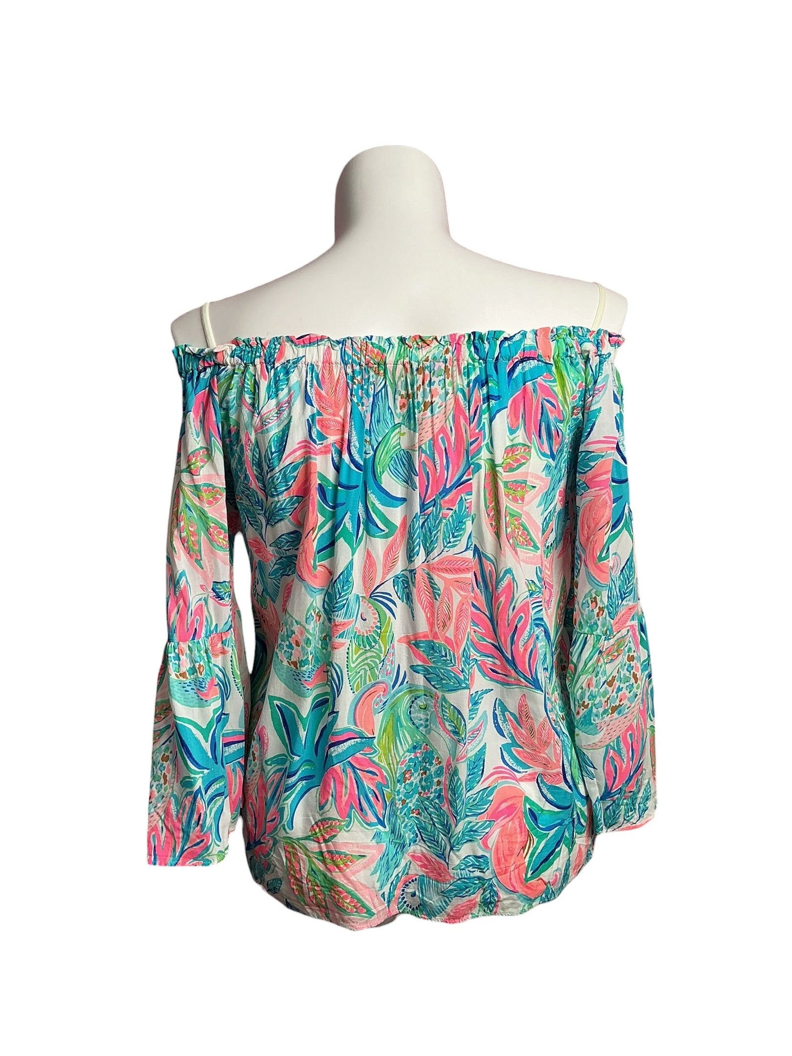 Lilly Pulitzer- Nevie Off-The-Shoulder Top Resort White Toucan Do It Better Size M