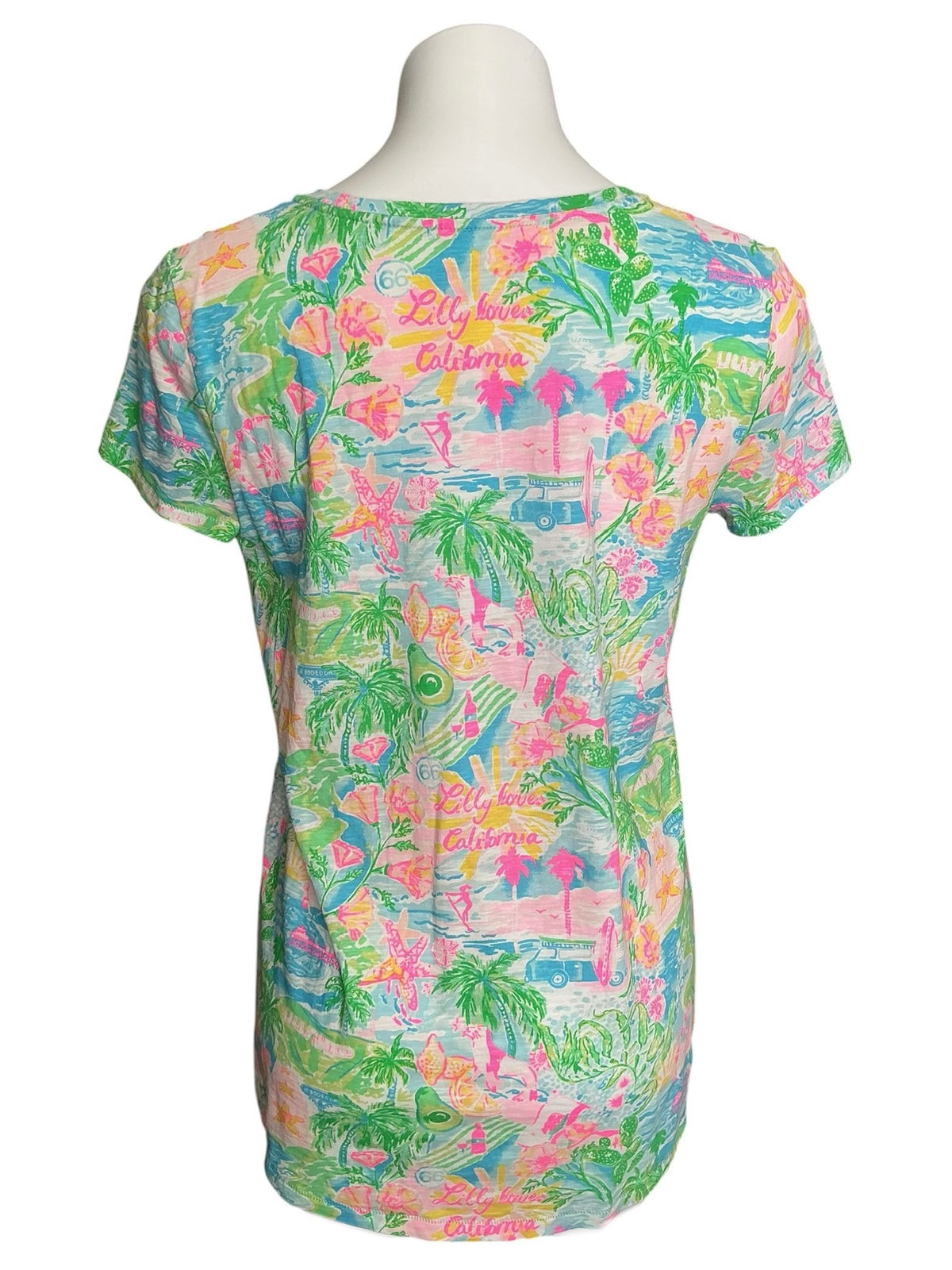 Lilly Pulitzer Etta V Neck Tee Multi Lilly Loves California - Size S