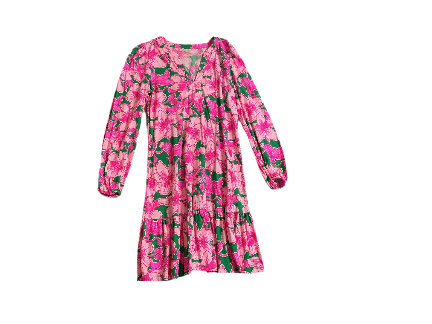 Lilly Pulitzer Alyssa long sleeve shift dress in the Kelly Green Hibis Kiss print - Size XS