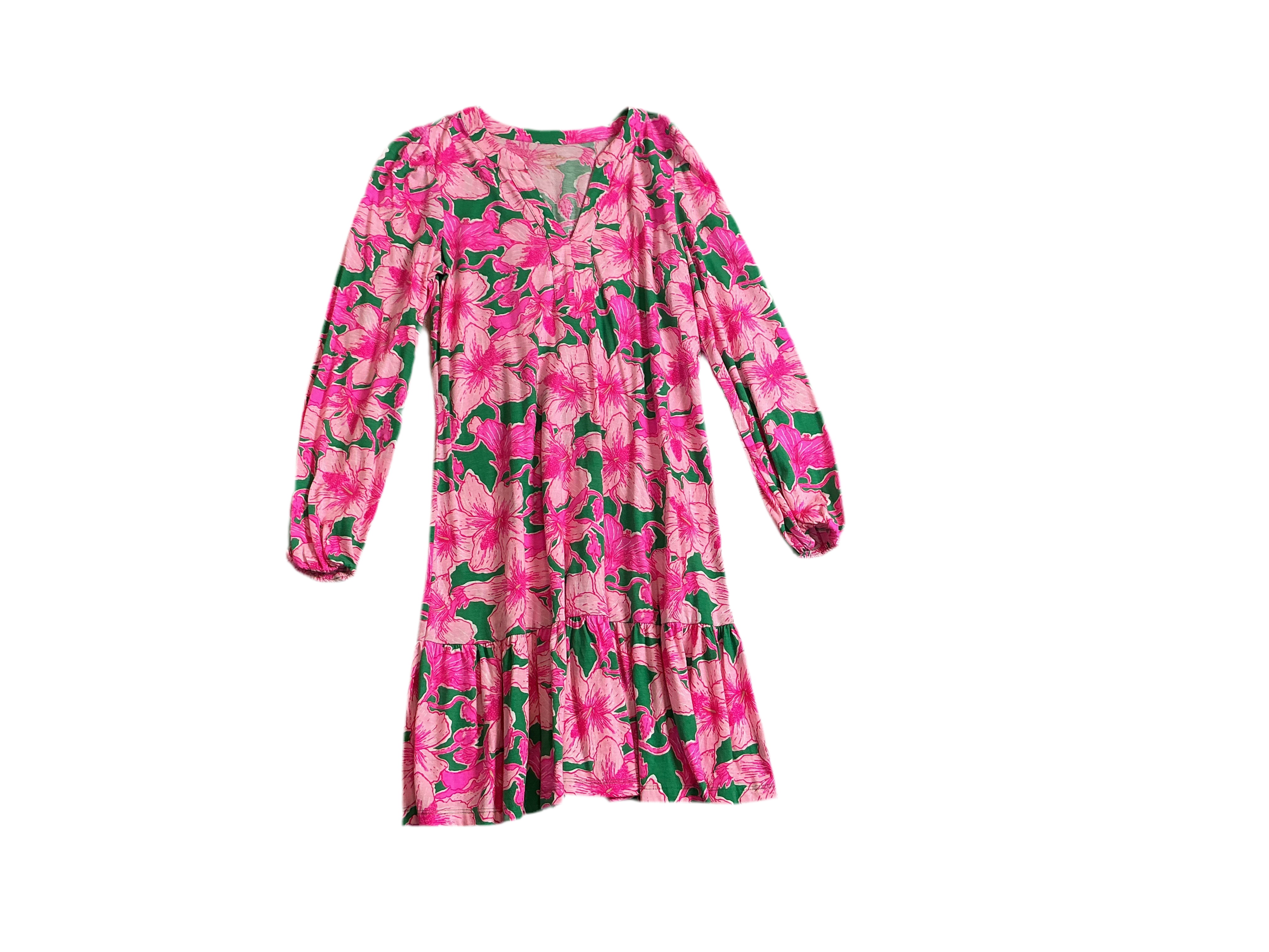 Lilly Pulitzer Alyssa long sleeve shift dress in the Kelly Green Hibis Kiss print - Size XS