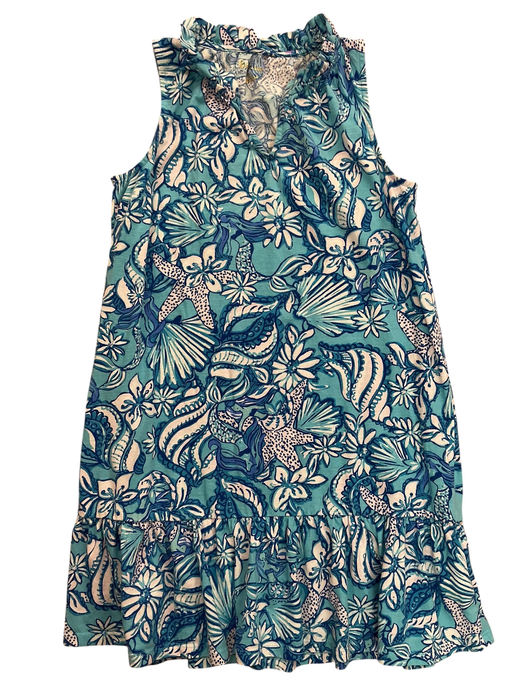 Lilly Pulitzer Kids Girls Mini Malone Dress Amalfi Blue Sound The Sirens - Size XL 12-14