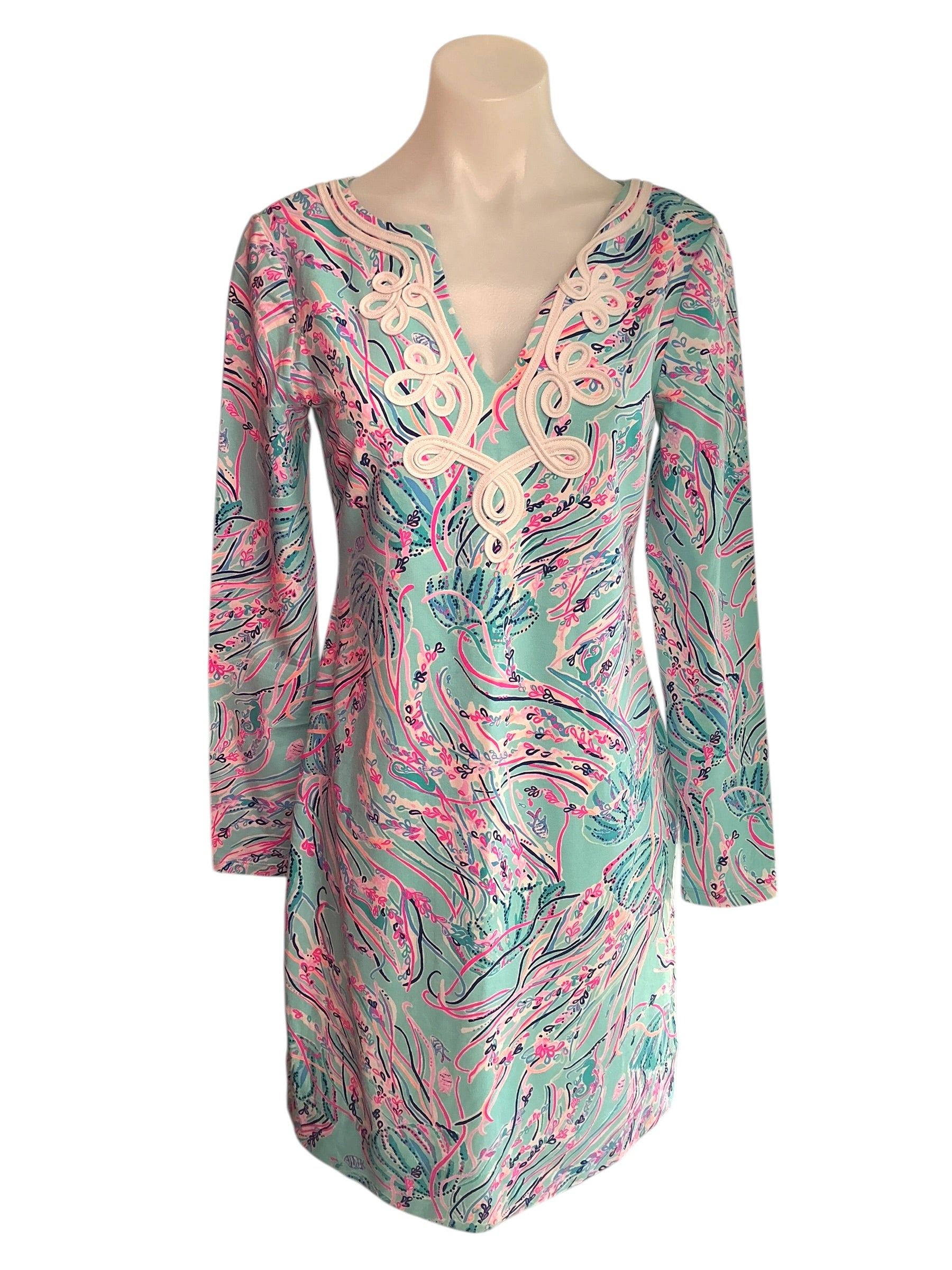 Lilly Pulitzer NWT Long Sleeved Harper Shift Dress Bayside Blue Under The Moon - Size S