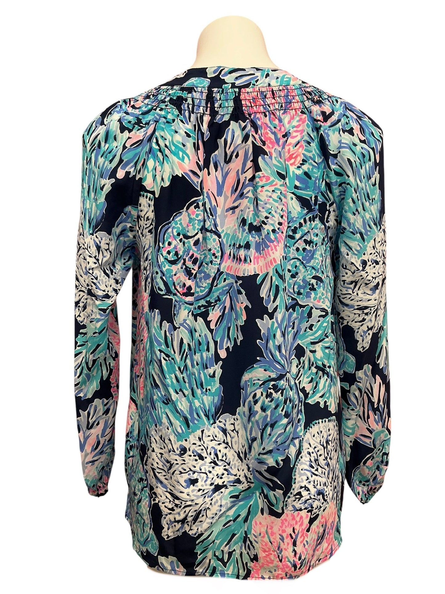 Lilly Pulitzer Elsa Silk Top High Tide Navy Party In Paradise - Size S