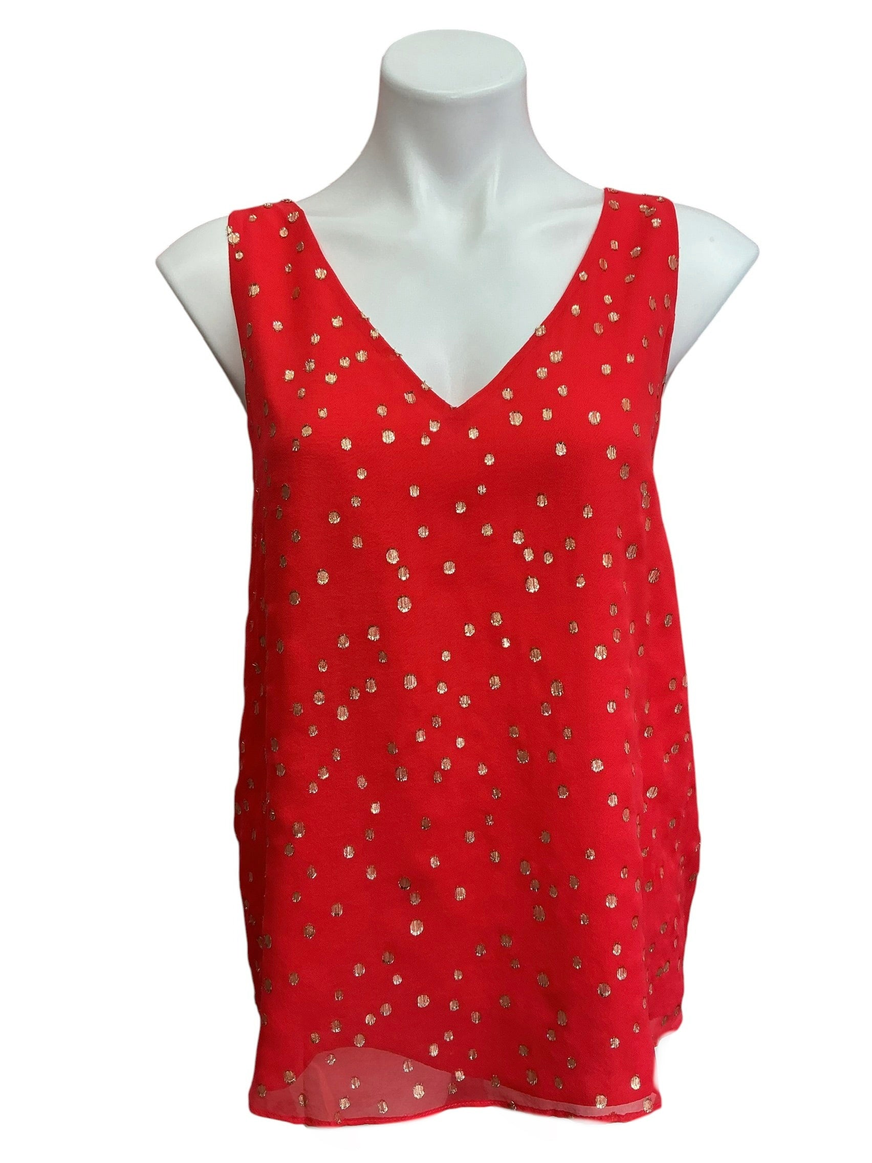 Lilly Pulitzer NWT Florin Silk Sleeveless Top Ruby Red Gold Metallic Silk Clip - Size L