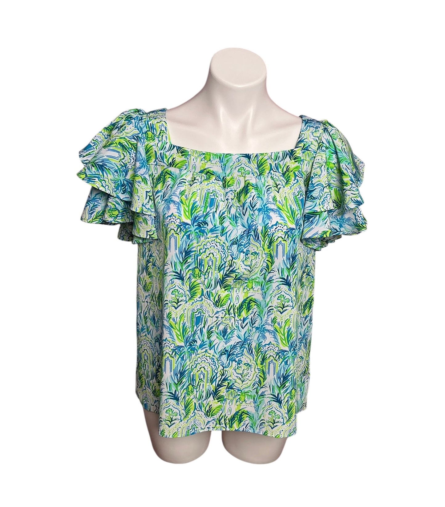 Lilly Pulitzer Devina Square Neck Flounce Top Resort White Out To Play - Size M