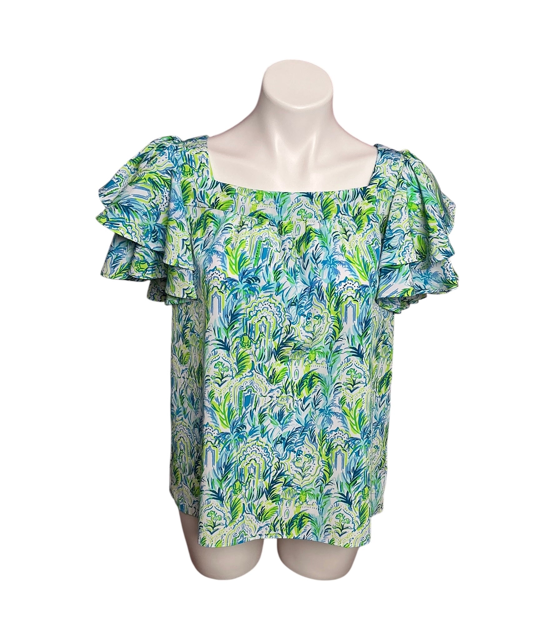 Lilly Pulitzer Devina Square Neck Flounce Top Resort White Out To Play - Size M