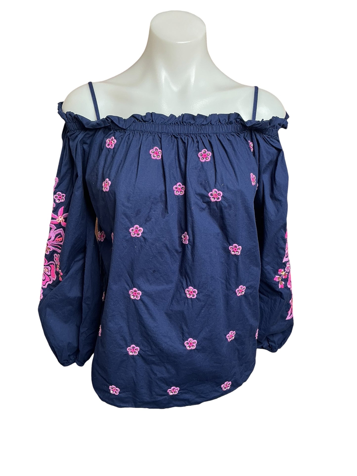 Lilly Pulitzer Jaeda Off-The-Shoulder Top High Tide Navy - Size M