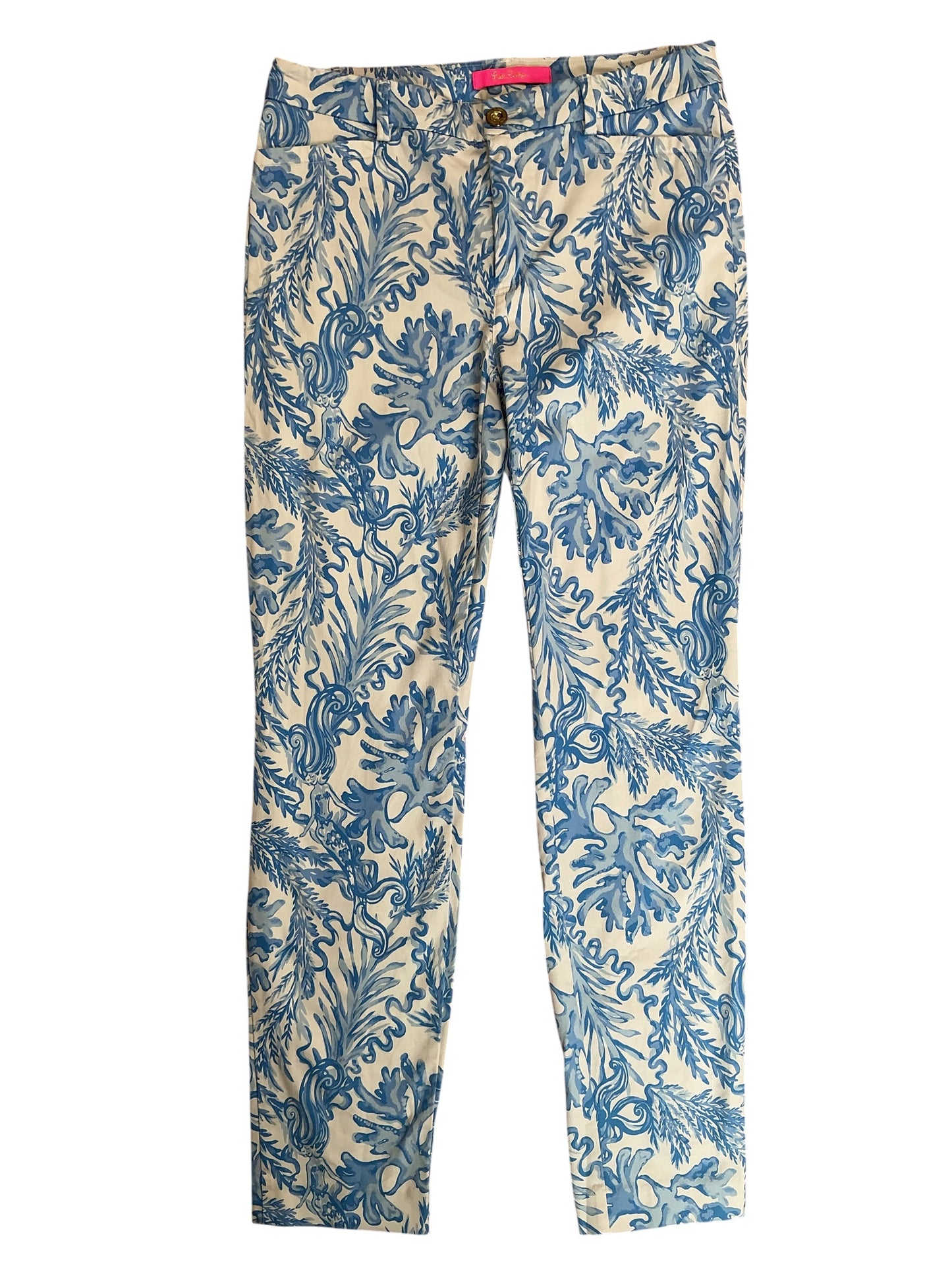 Lilly Pulitzer Kelly Skinny Ankle Pants Coastal Blue Fancy Feet - Size 4