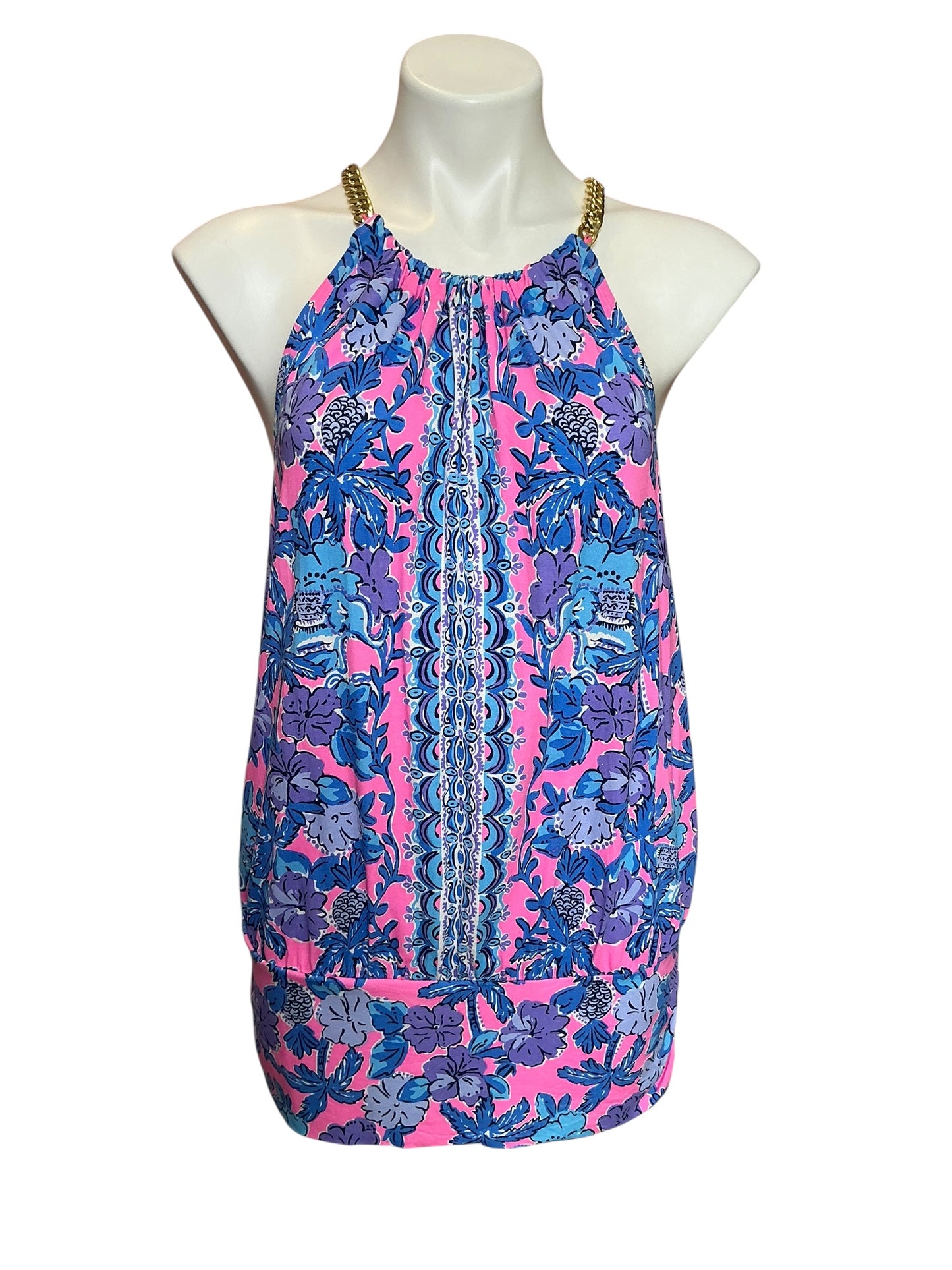 Lilly Pulitzer Bowen Halter Top Soleil Pink Palm Paradise Engineered - Size L