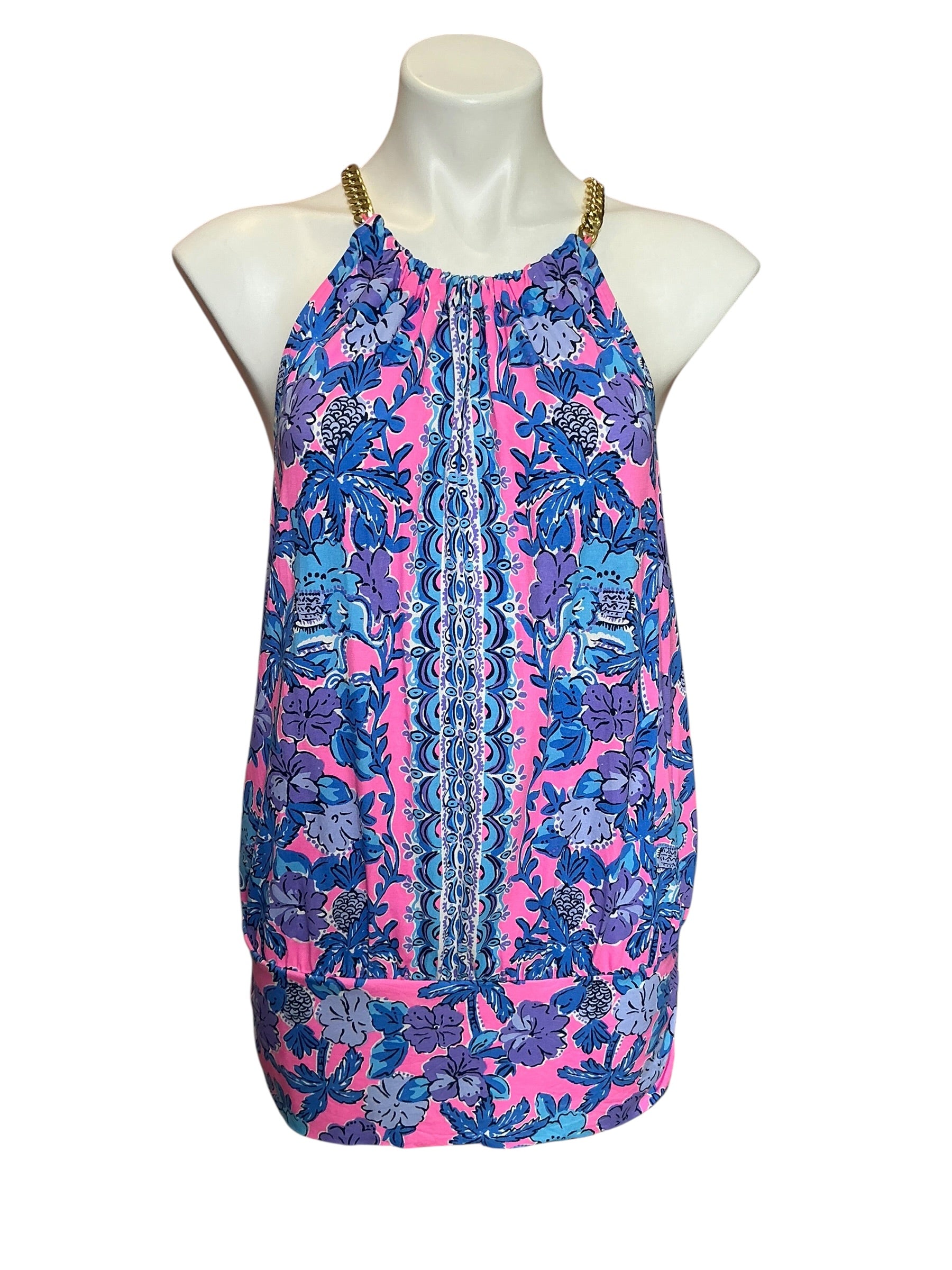 Lilly Pulitzer Bowen Halter Top Soleil Pink Palm Paradise Engineered - Size L