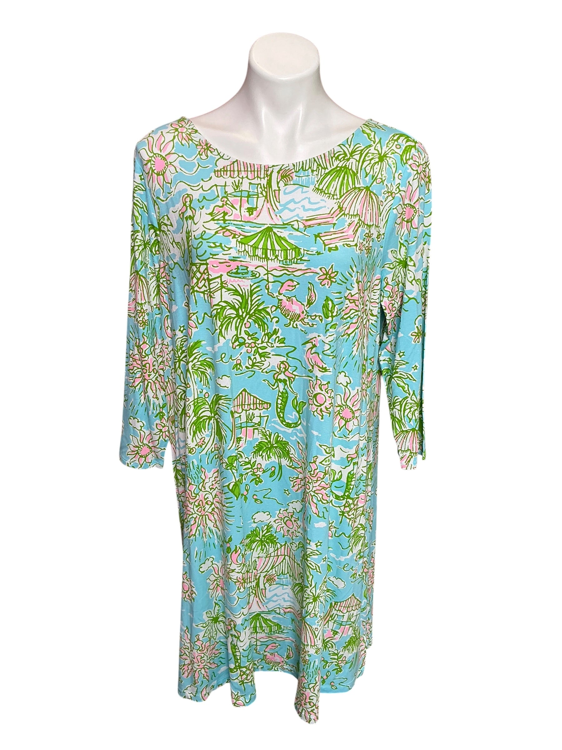 Lilly Pulitzer NWT Ophelia 3/4 Sleeve Dress Fresh Water Blue Sunbathers Bliss - Size XXL