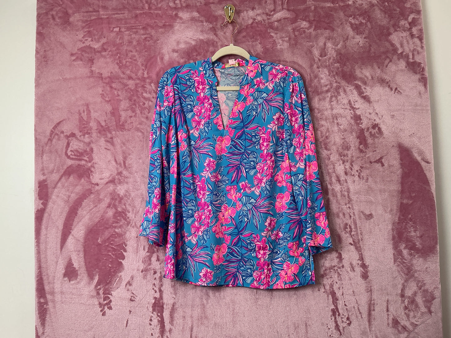 Lilly Pulitzer NWT Luna Bay Tunic Top Cumulus Blue Orchid Oasis - Size S