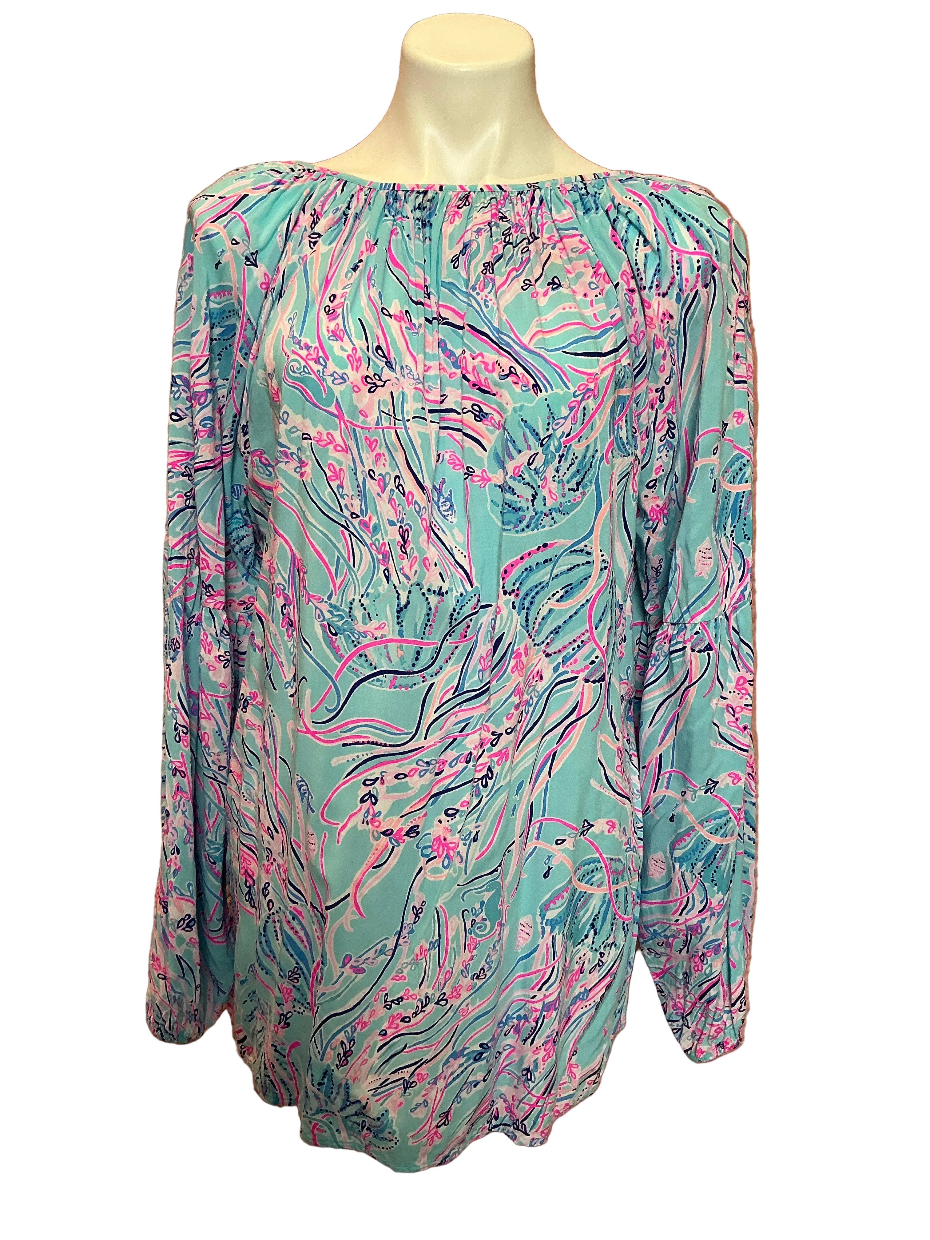 Lilly Pulitzer WINSLEY TOP Bayside Blue Under The Moon Pink - Size XL