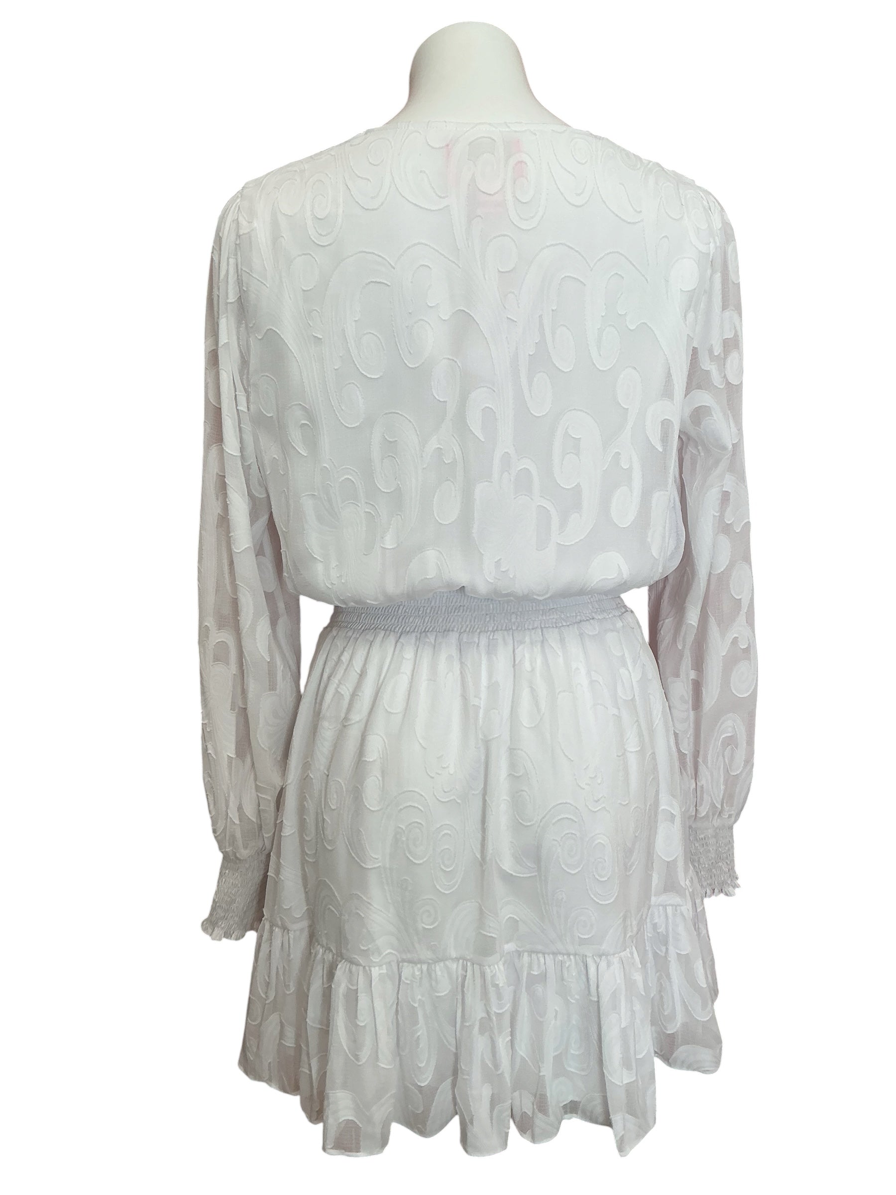 Lilly Pulitzer Cristiana Long Sleeve Dress Resort White Poly Crepe Swirl Clip - Size 10