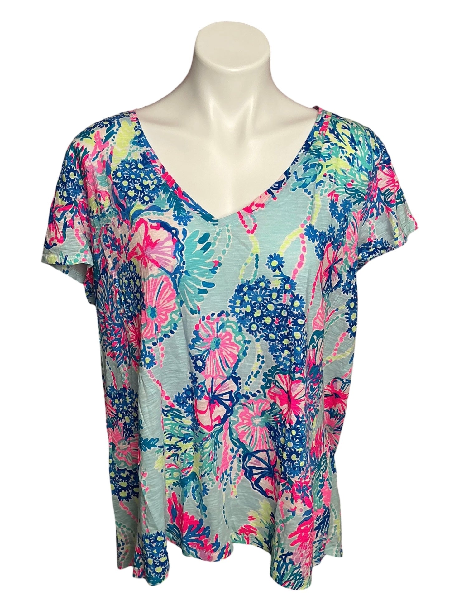 Lilly Pulitzer Etta V-Neck Tee Beach You To It - Size XXL