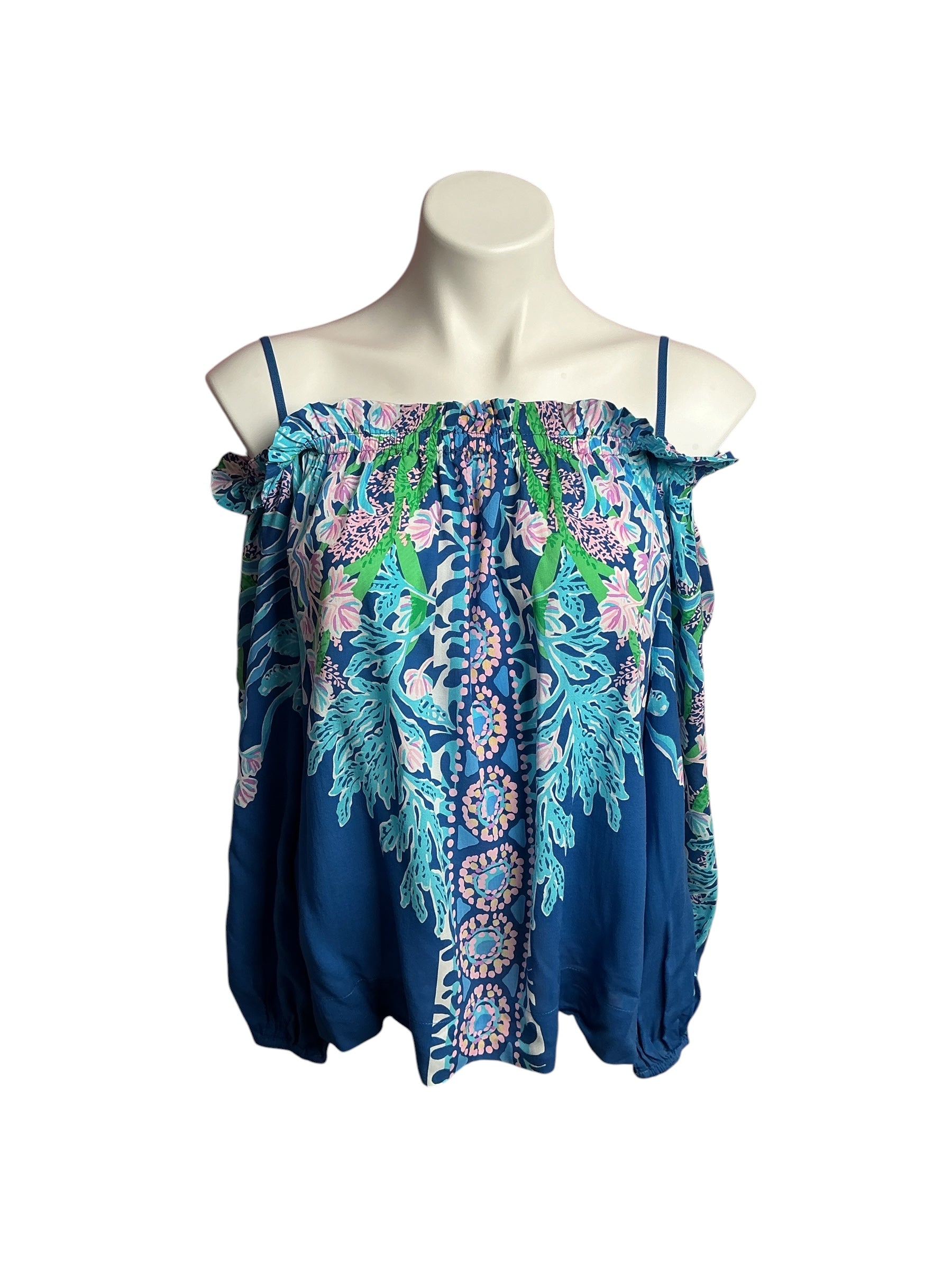 Lilly Pulitzer- Aimes Off-The-Shoulder Top Barton Blue Seacret Escape Size S