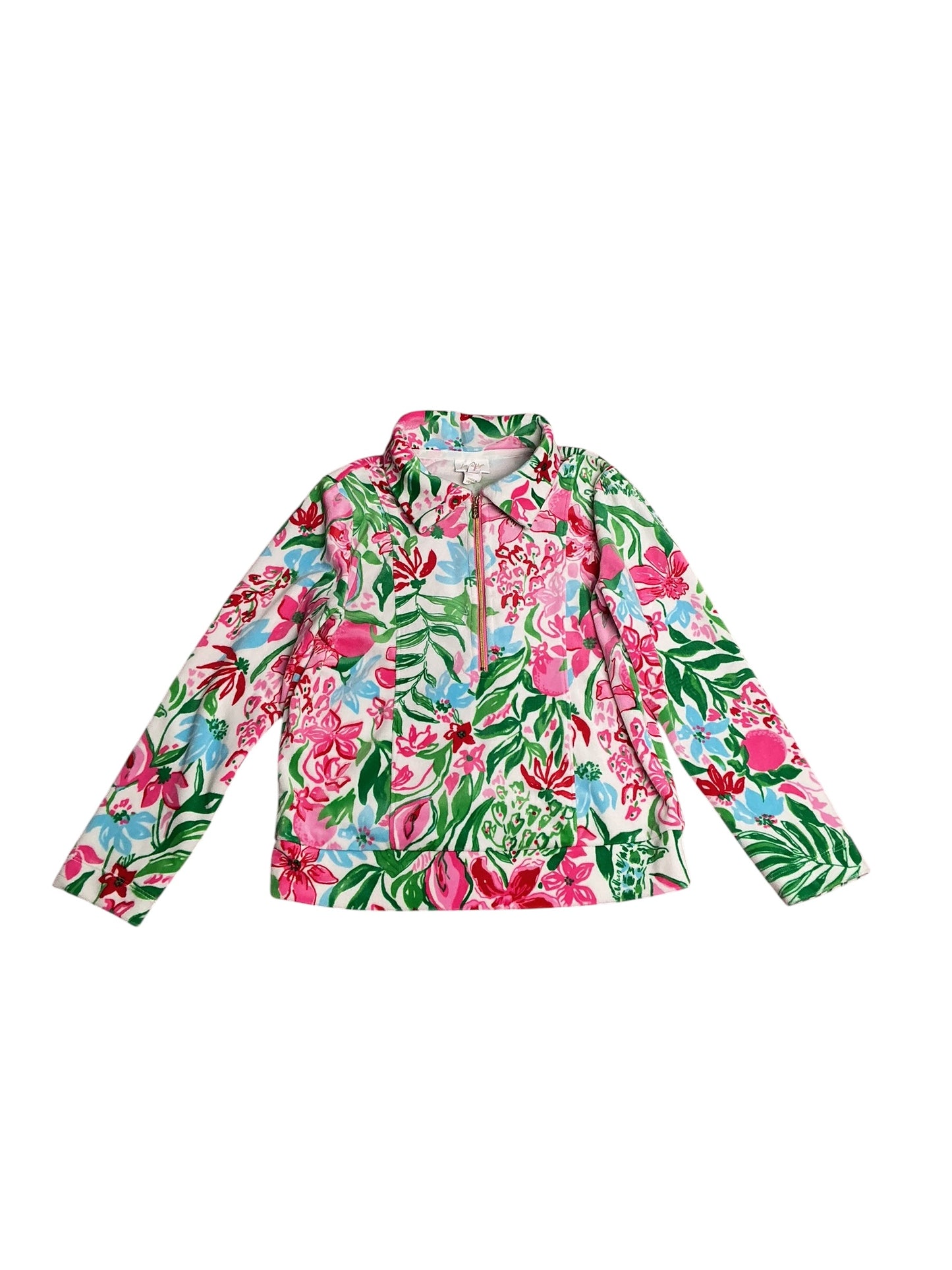 Lilly Pulitzer- Girls Mini Eleni Velour Pullover Multi Glowing Gardens Size L(8-10)
