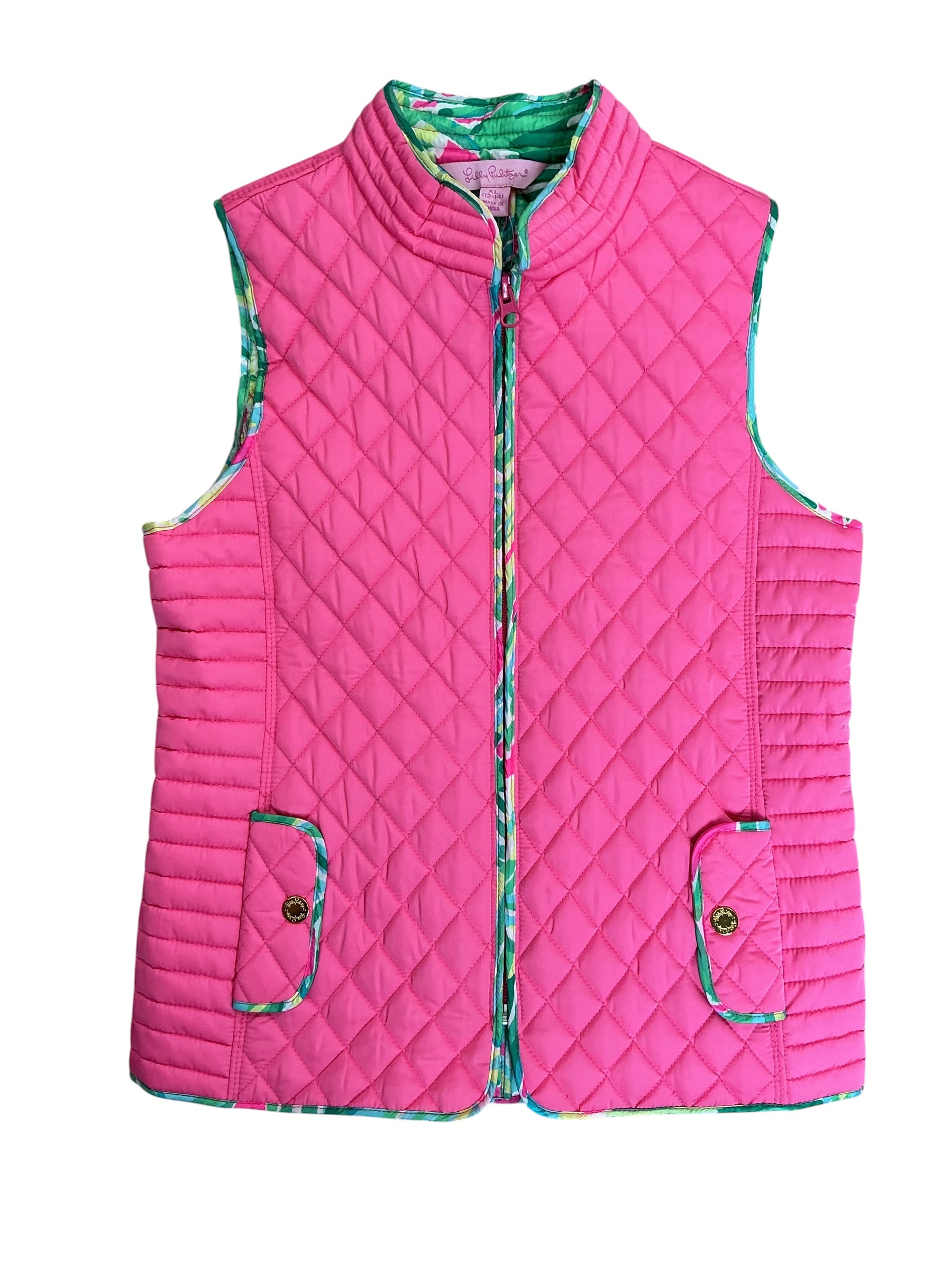 Lilly Pulitzer Girls Kids Lucy Reversible Vest Flamingo Pink Tropical Storm - Size XL (12-14)