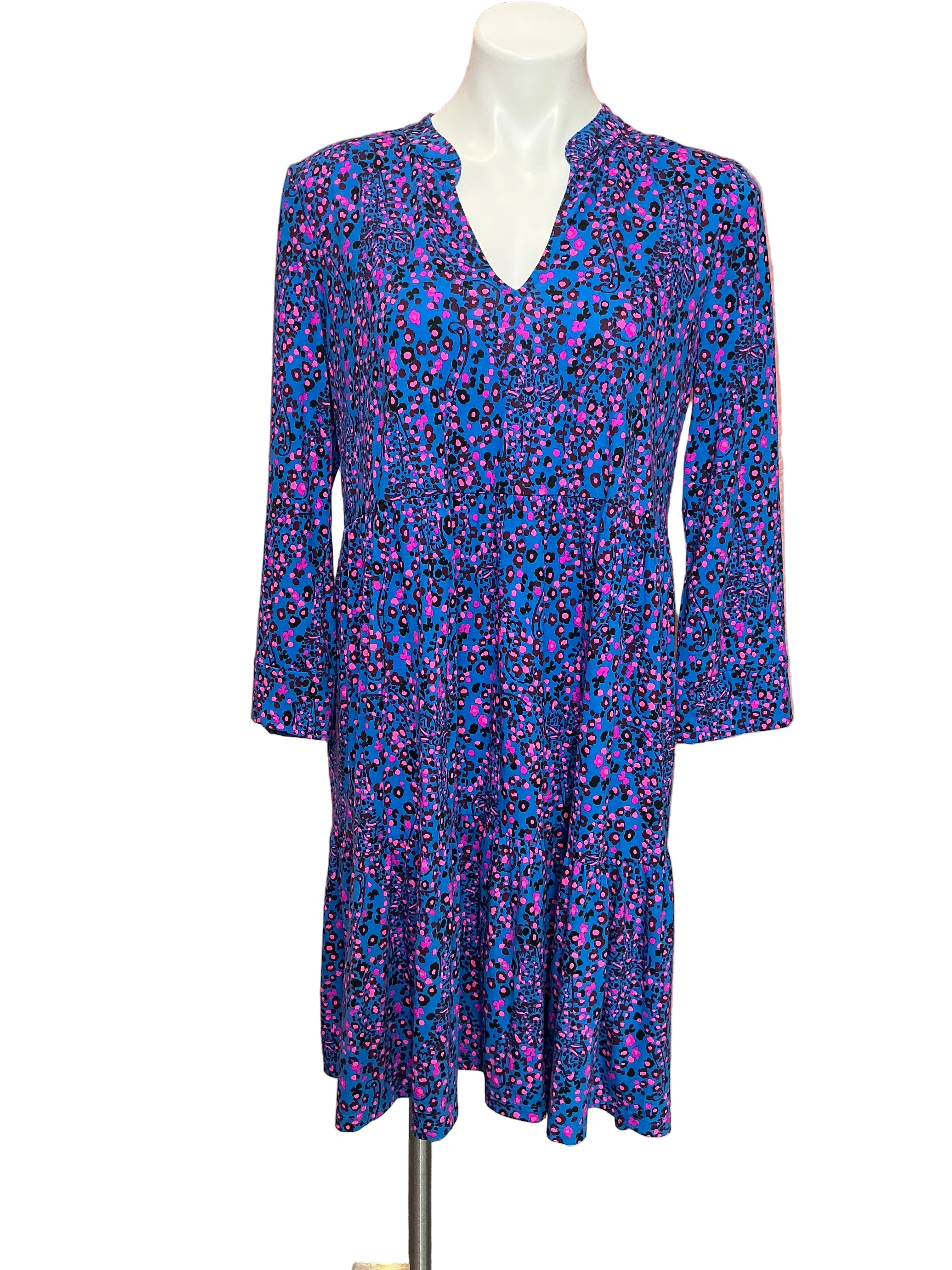Lilly Pulitzer Alaina 3/4 Sleeve Dress Blue Flare Growl And Prowl - Size L