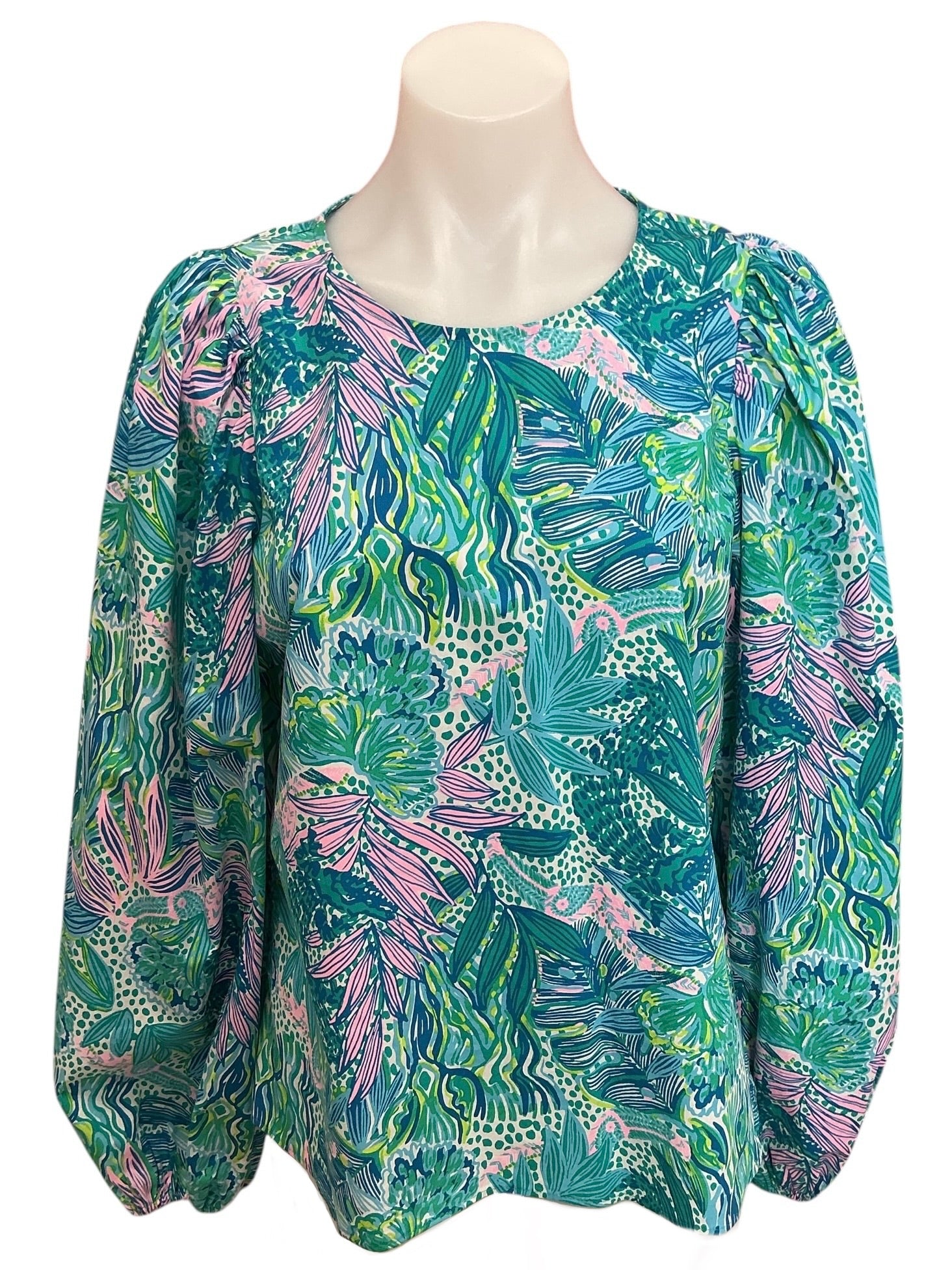 Lilly Pulitzer Lynnley Blouse Botanical Green Holiday In The Sun - Size S