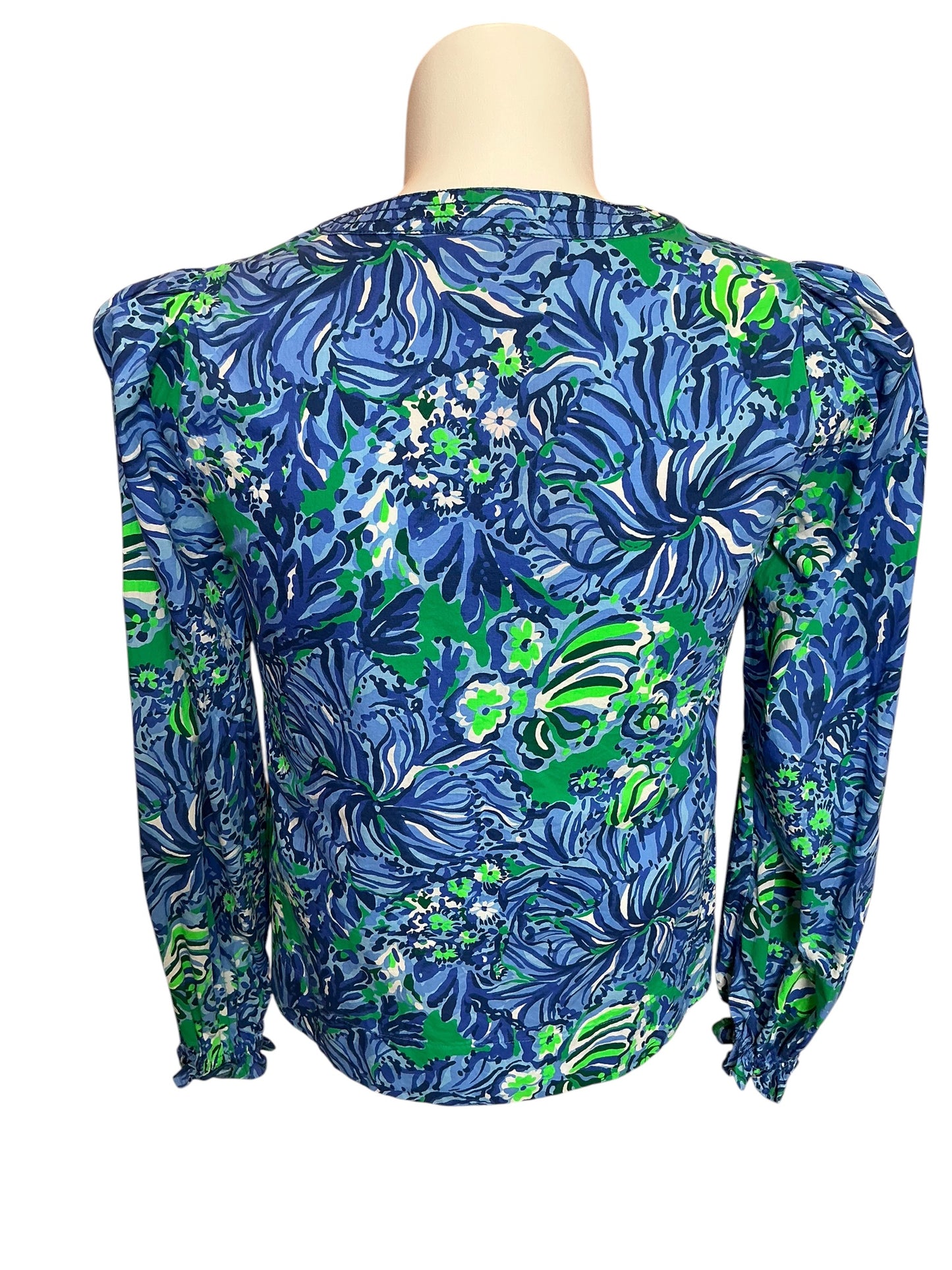 Lilly Pulitzer Coulter Long Sleeve Cotton Top Abaco Blue in Turtle Awe - Size S