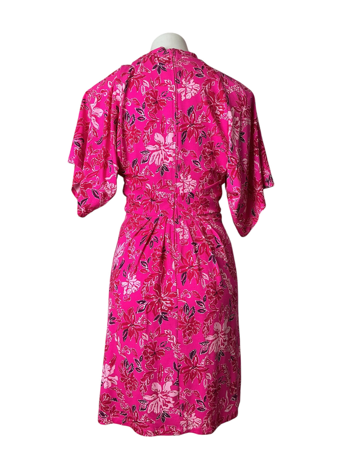 Lilly Pulitzer Wisteria Elbow Sleeve V-Neck Dress Passion Fruit Pink Giraffic Park - Size 4