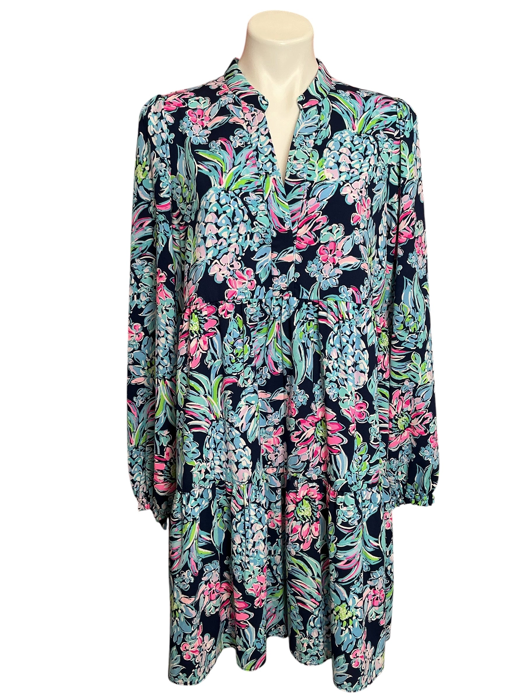 Lilly Pulitzer Winona Stretch Dress High Tide Navy Pineapple Paradise - Size L