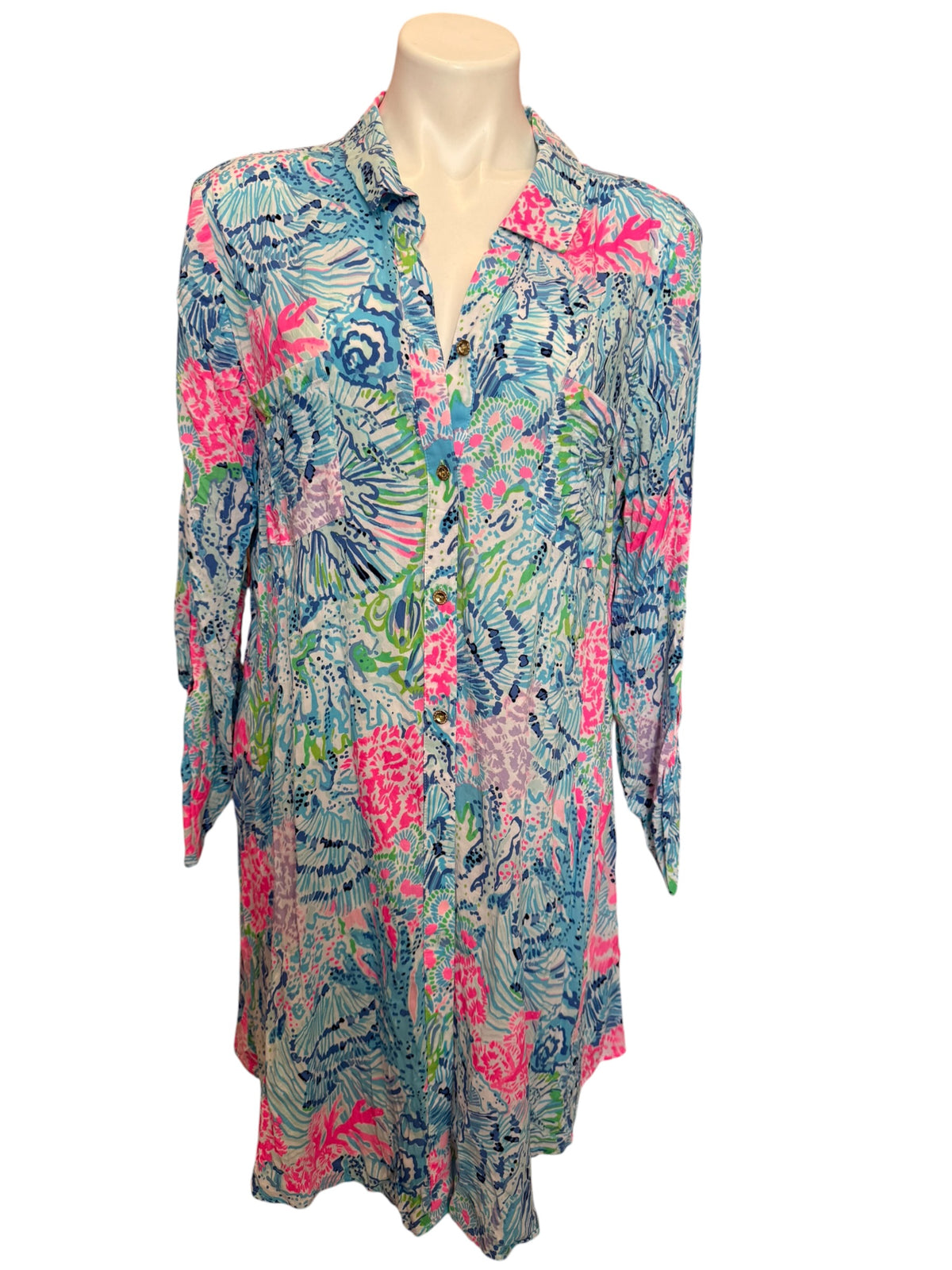 Lilly Pulitzer Natalie Shirtdress Cover-Up Sink or Swim - Size XL