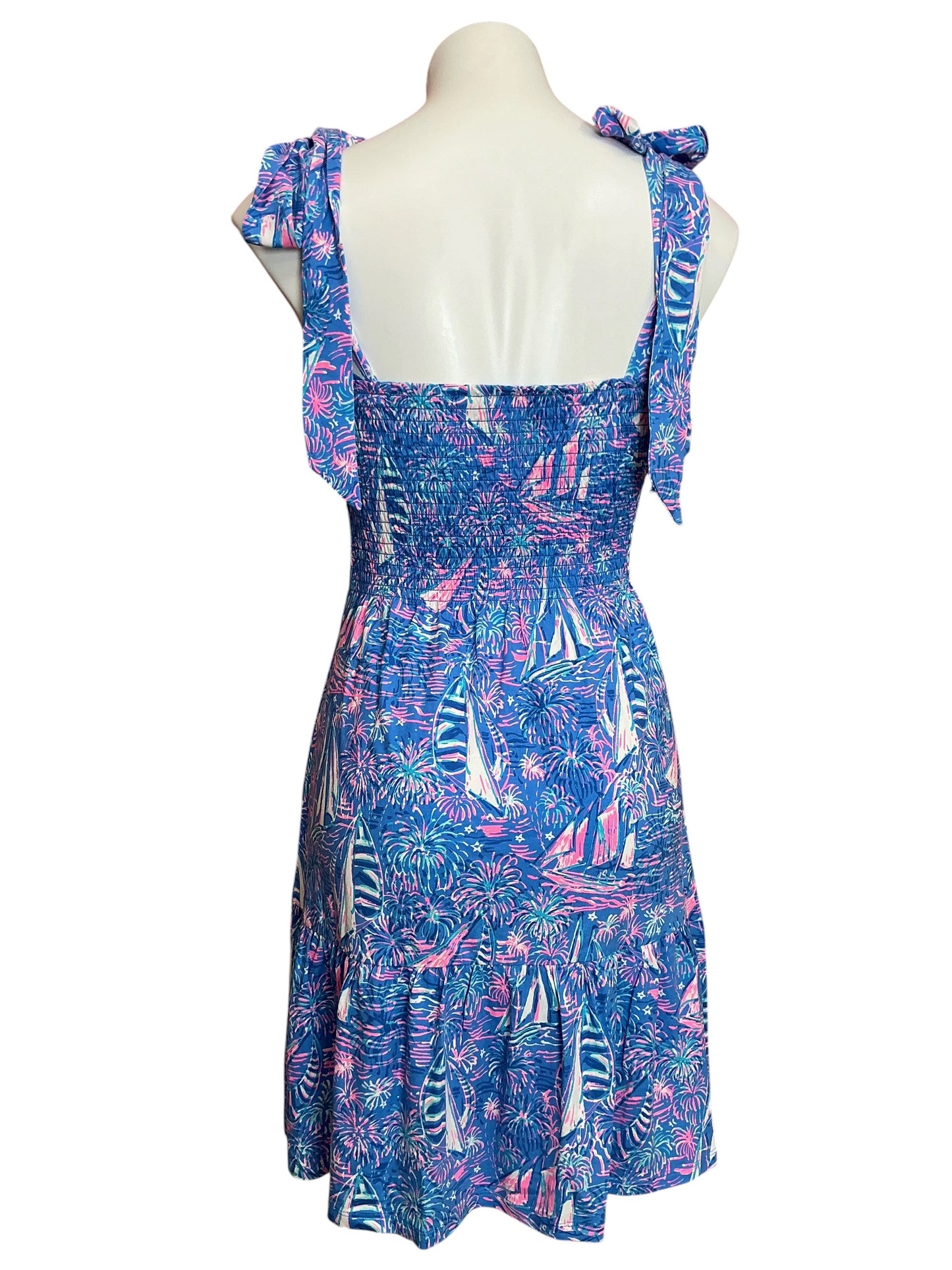 Lilly Pulitzer Kailua Smocked Dress Boca Blue It’s A Sailabration - Size M