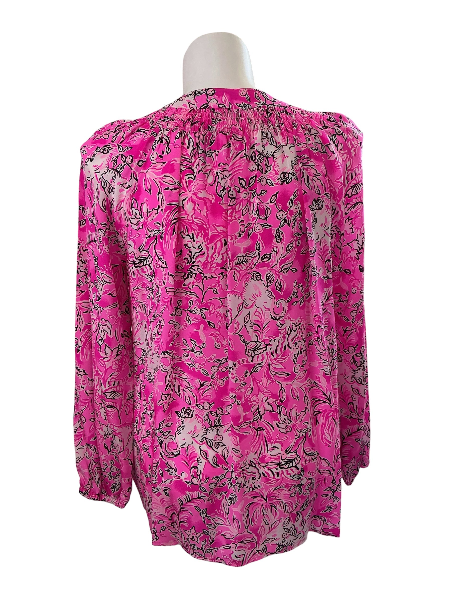 Lilly Pulitzer Elsa Silk Top - Fruit Pink Absolutely Flamazing - Size XL