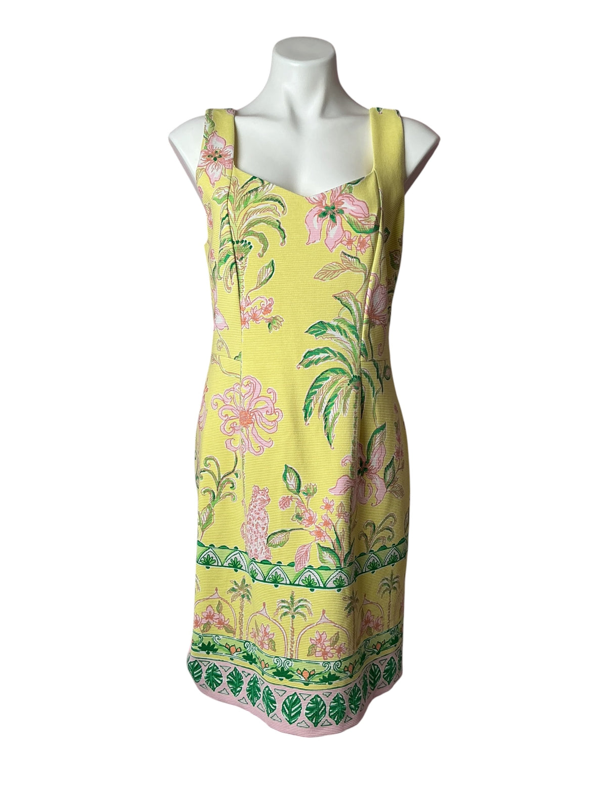 Lilly Pulitzer Del Rey Stretch Shift Dress Finch Yellow Tropical Oasis - Size L
