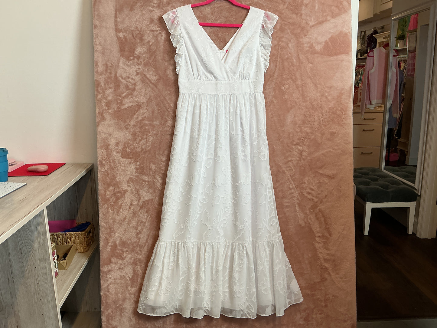 Lilly Pulitzer NWT Autumn Midi Dress Resort White Botanical Shadow Clip Chiffon - Size 6