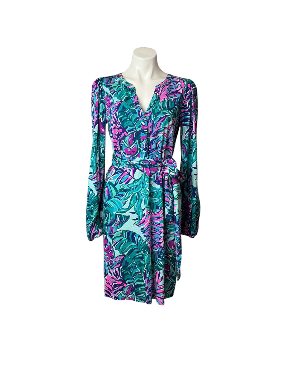 Lilly Pulitzer Bedelia Dress Seasalt Blue Don't Wanna Leaf - Size M