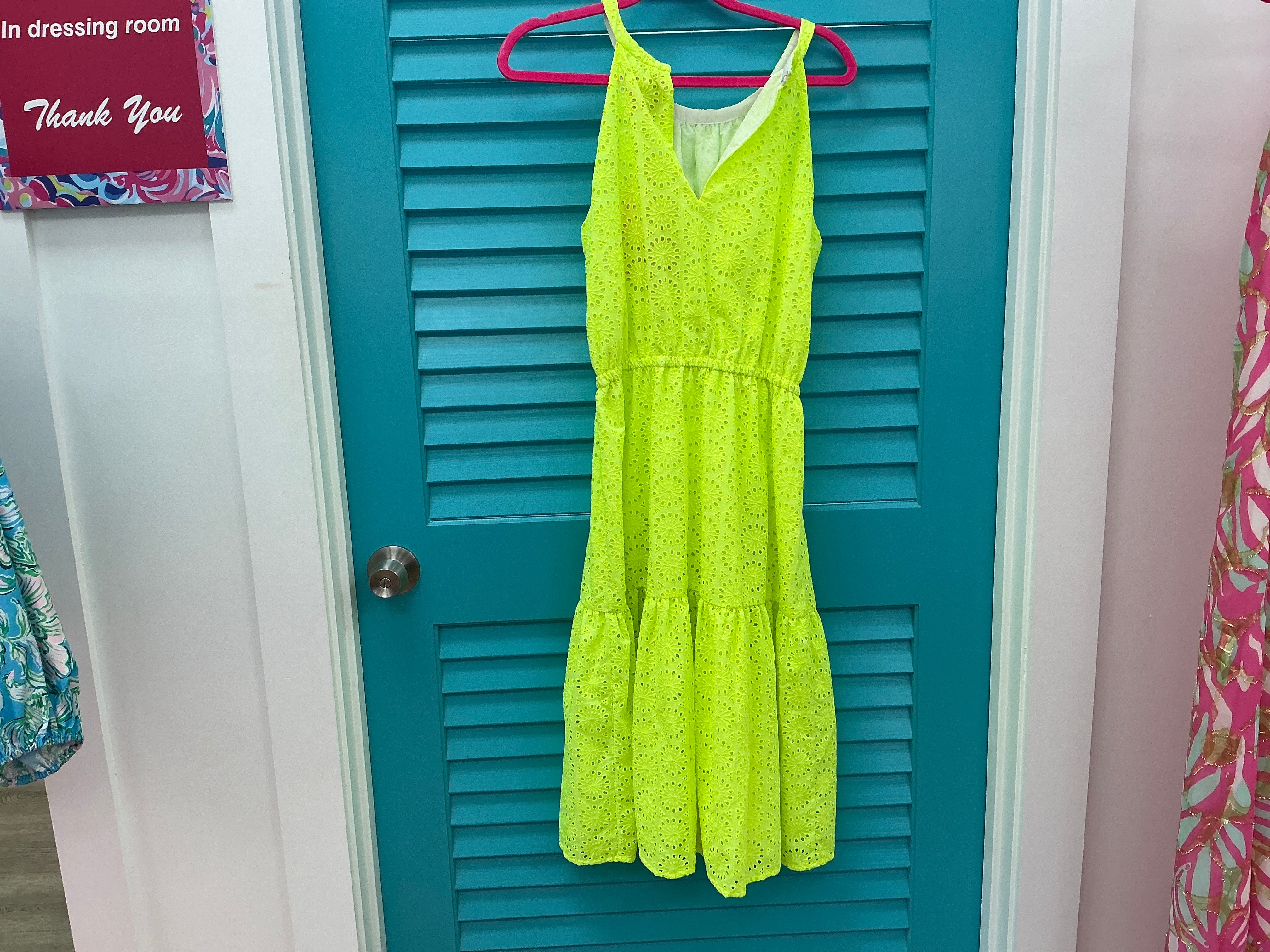 Lilly Pulitzer NWT Alda Midi Dress Prickly Pear Yellow Prickly Pear Neon Geo Eyelet - Size M