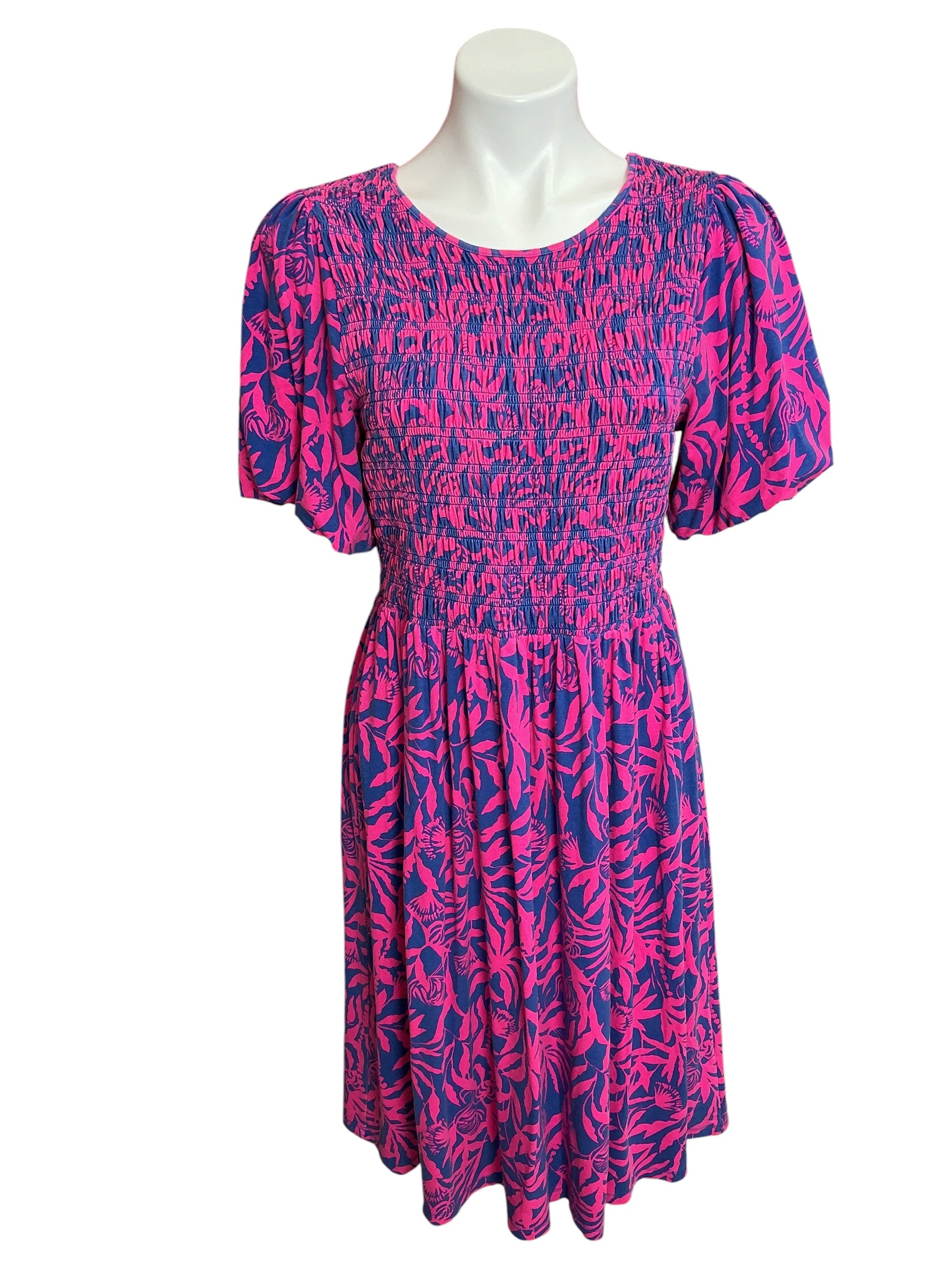 Lilly Pulitzer Chrystelle Smocked Dress Pink Grenadine Flocking To Paradise - Size L