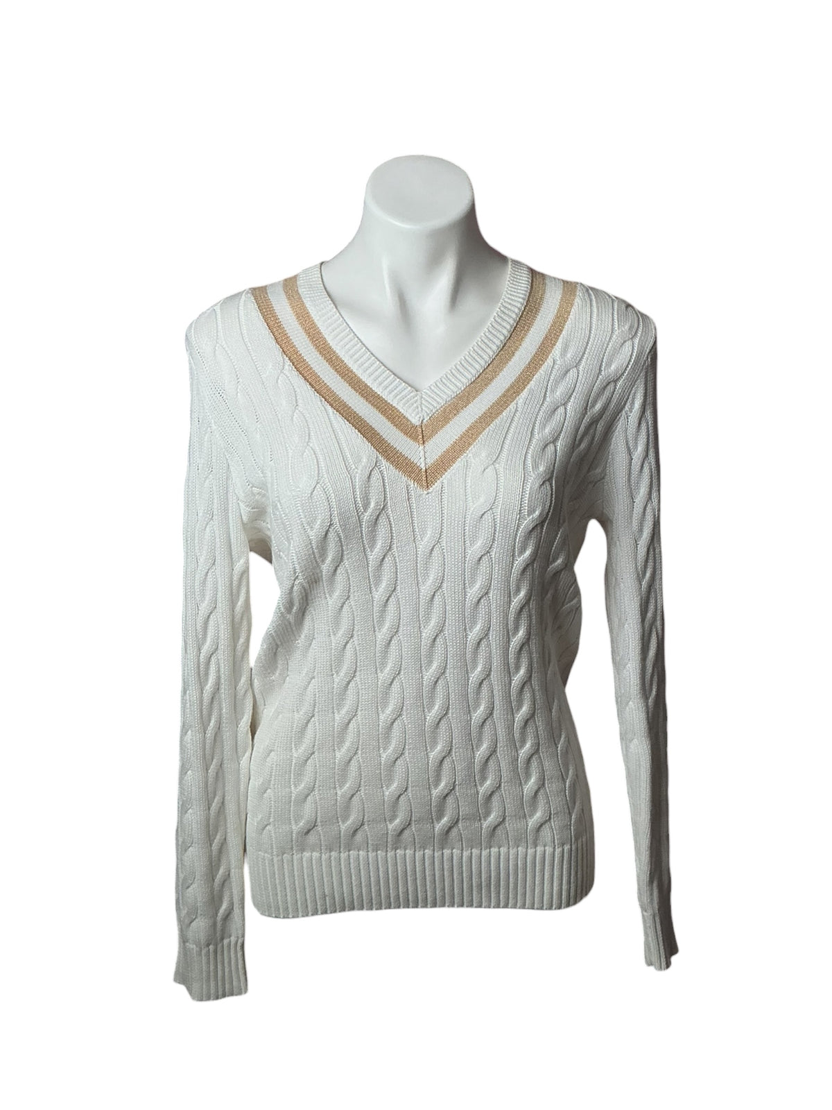 Lilly Pulitzer Brockton Sweater Resort White x Wicker Tan Metallic Tipping - Size S