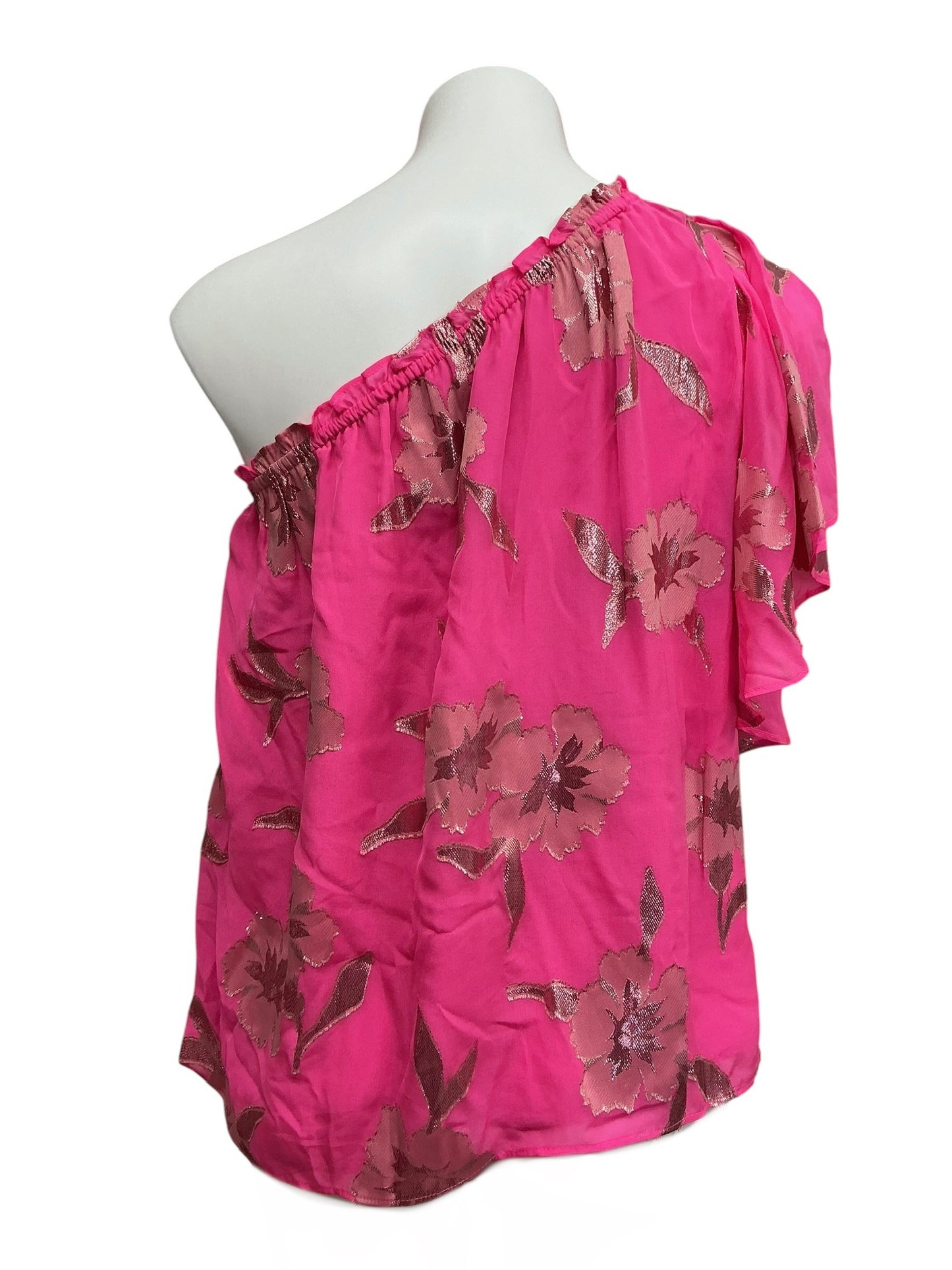 Lilly Pulitzer NWT Saraleigh One Shoulder Top Roxie Pink Anniversary Silk Clip - Size S
