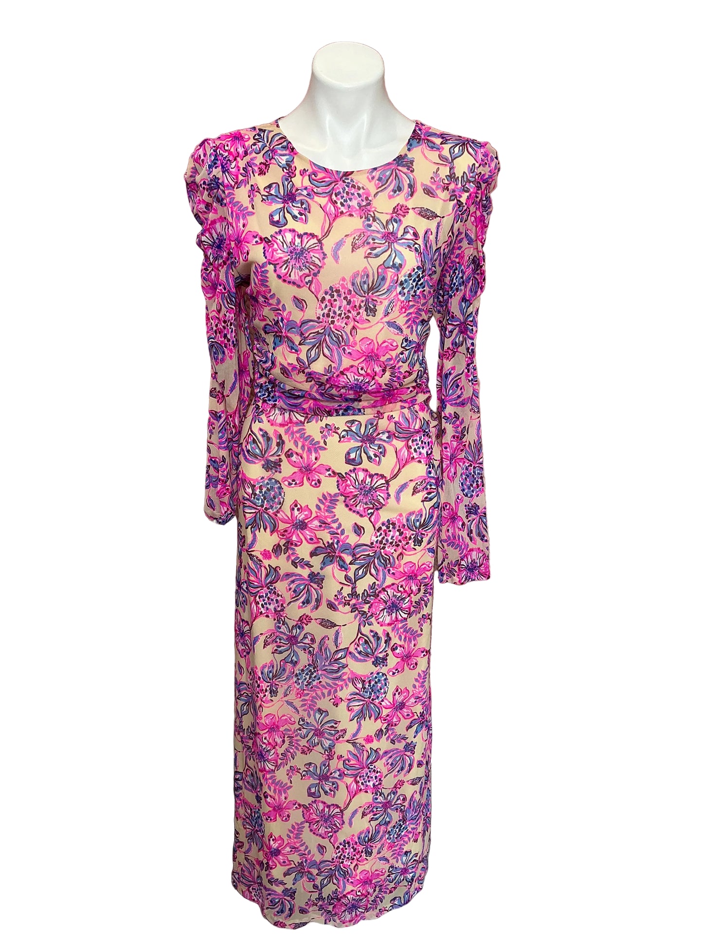 Lilly Pulitzer Preslie Long Sleeve Mesh Midi Dress Tropical With A Twist - Size XL