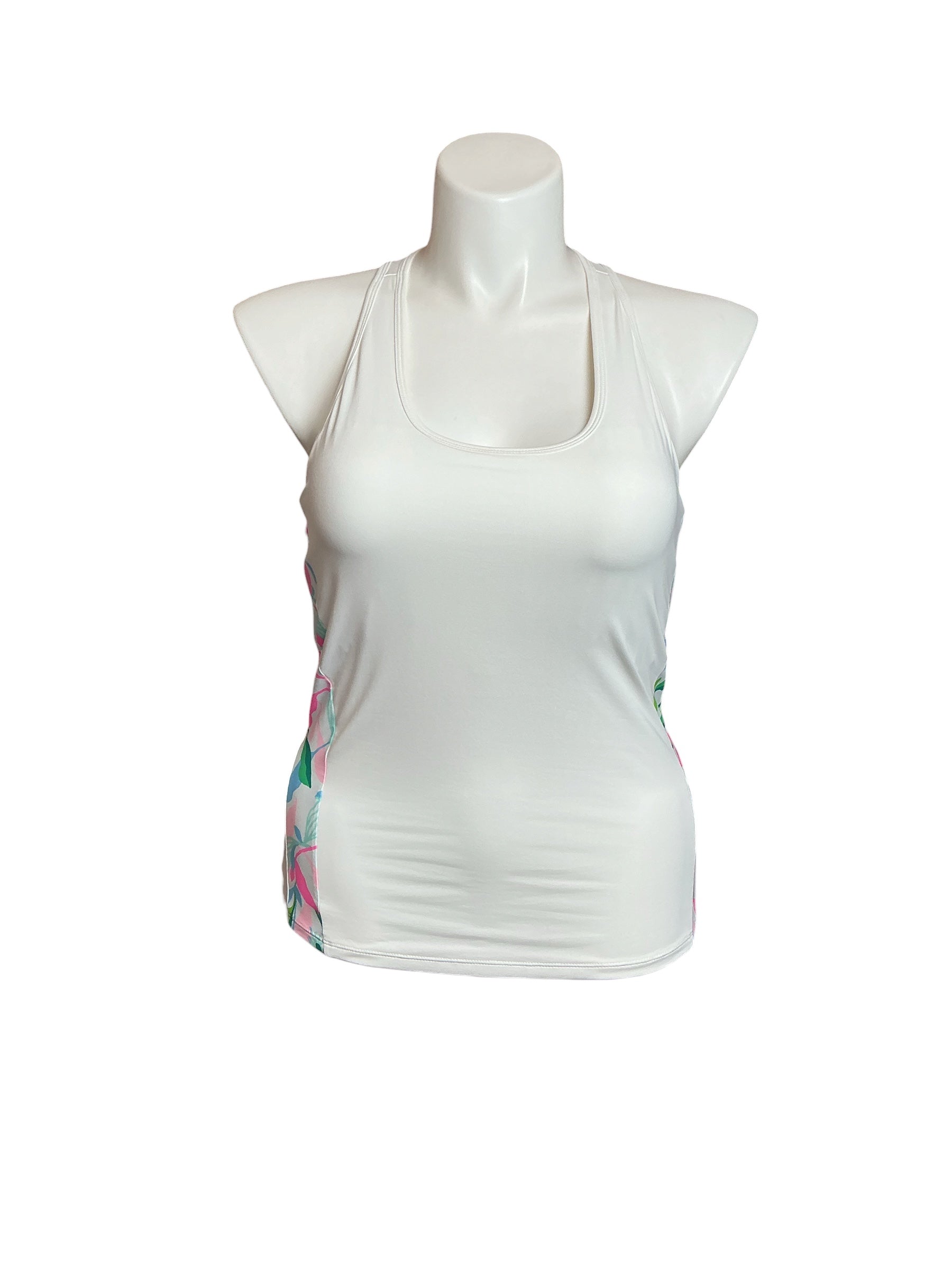 Lilly Pulitzer NWT Asana Bra Tank UPF 50+ - Resort White Holding Court - Size L