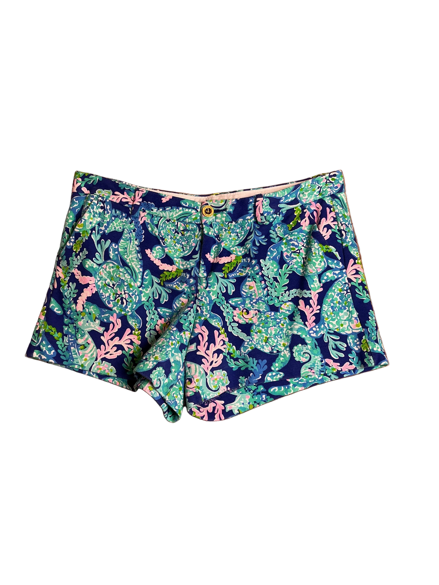 Lilly Pulitzer Callahan Knit Shorts Corsica Blue Turtle Villa - Size 14