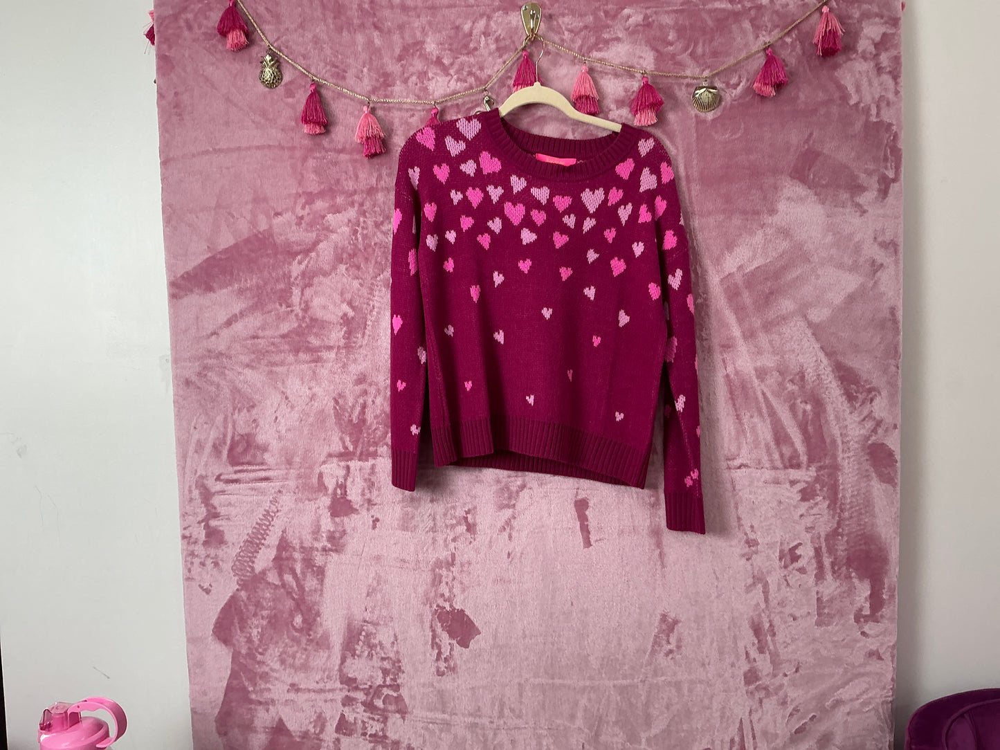 Lilly Pulitzer NWT Elizabelle Sweater Mulberry Ombre Heart Jacquard - Size XXS