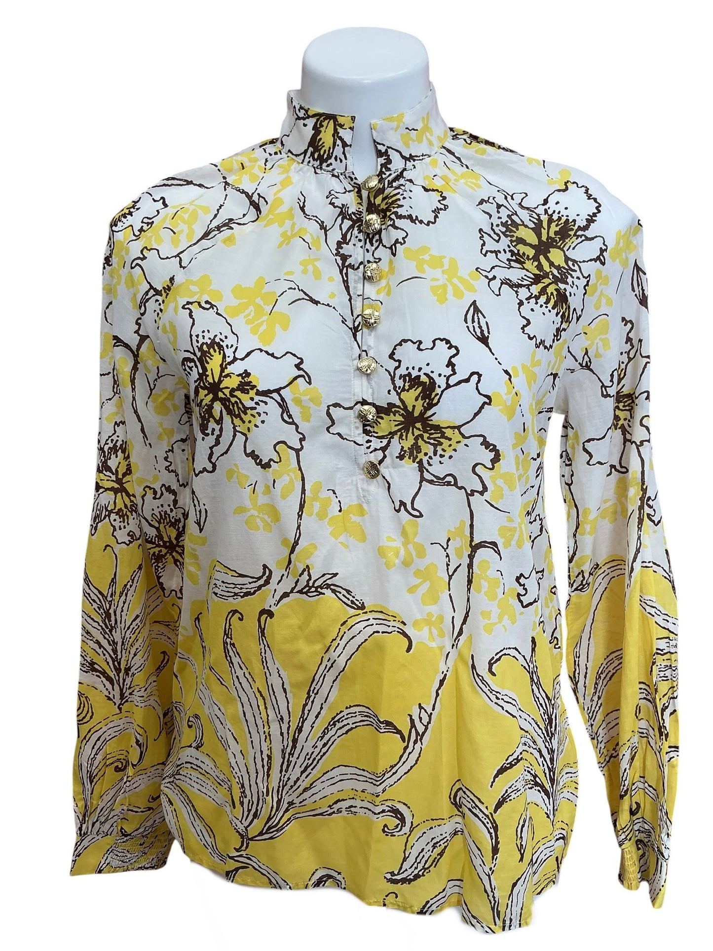 Lilly Pulitzer NWT Renisha Long Sleeve Top Estelle Yellow Bumbley Buzz Engineered - Size XS