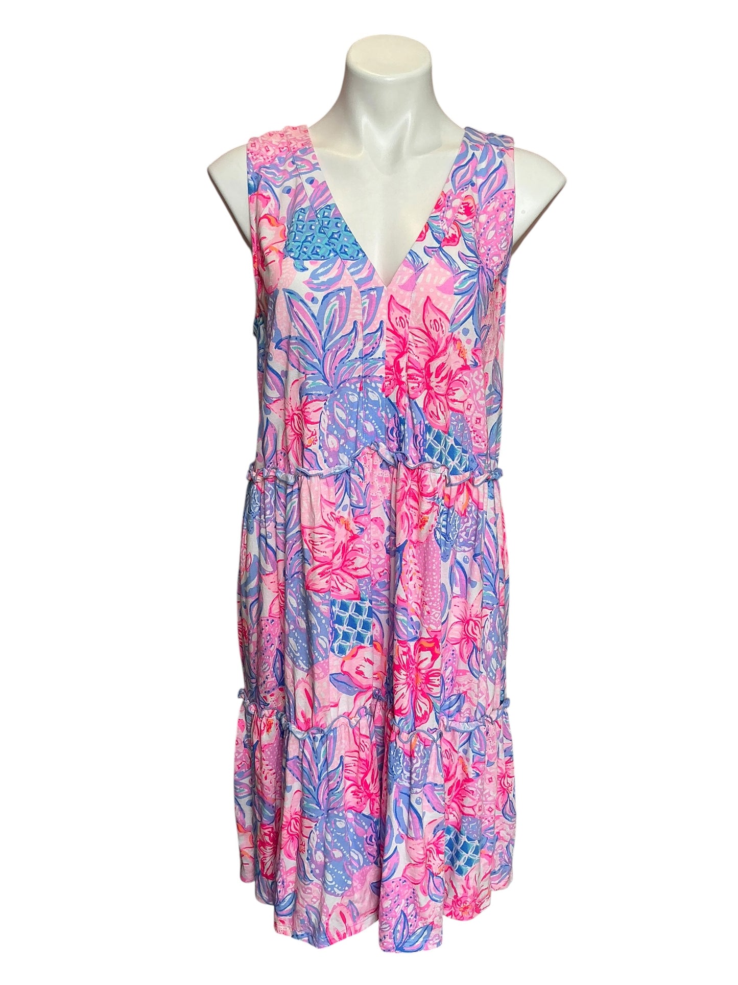 Lilly Pulitzer Lorina V-Neck Swing Dress Pink Isle Snappy Turtle - Size L
