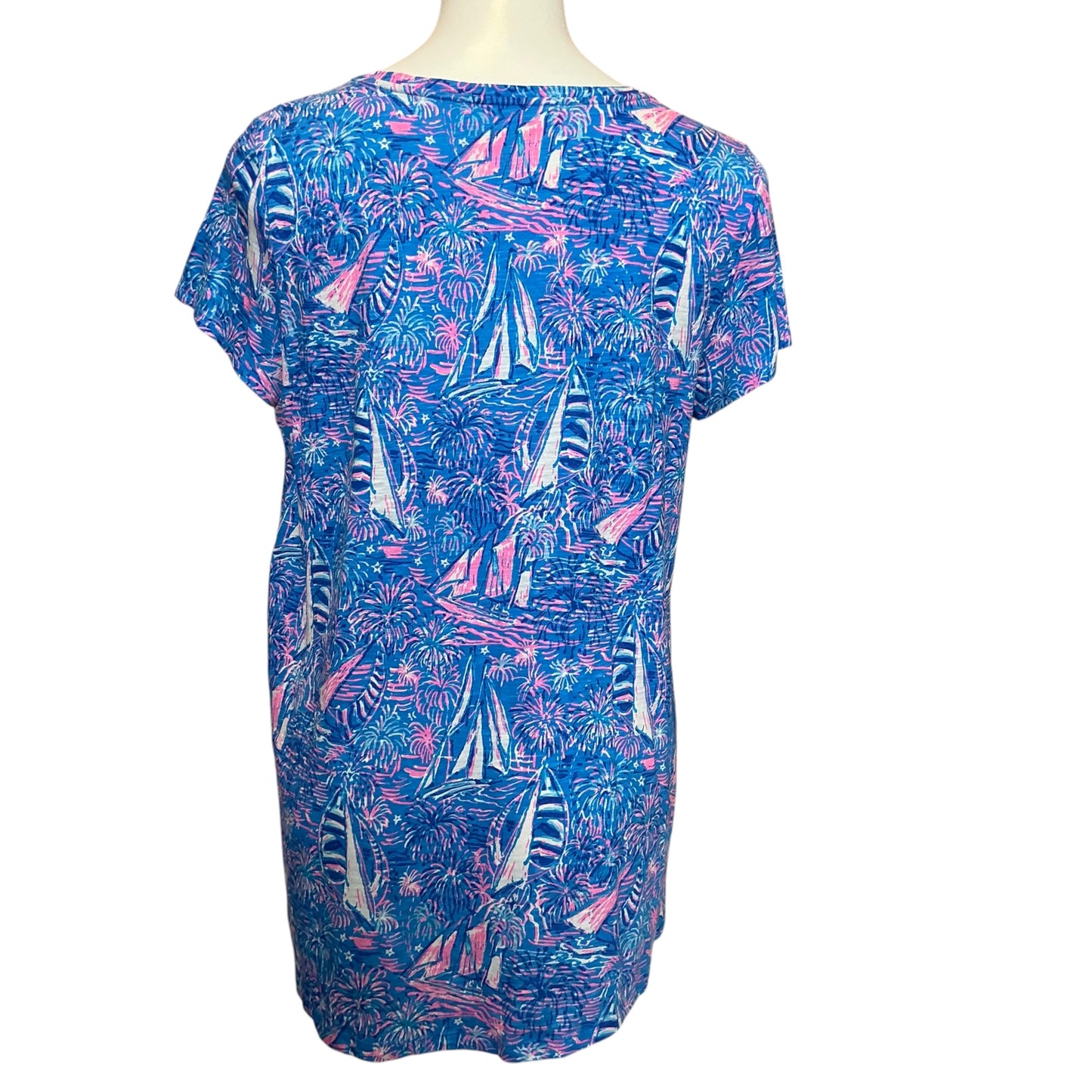 Lilly Pulitzer Etta Scoop Neck Tee Boca Blue It's A Sailabration - Size L