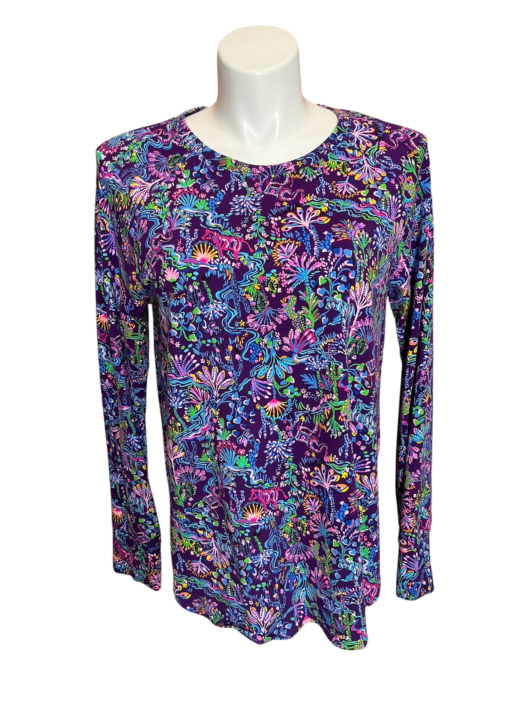 Lilly Pulitzer Luxletic Blythe Pullover Purple Berry Colony Conga - Size XL