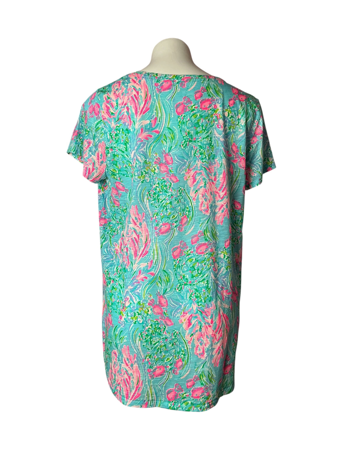 Lilly Pulitzer Etta V-Neck Top Amalfi Blue Fishes - Size L